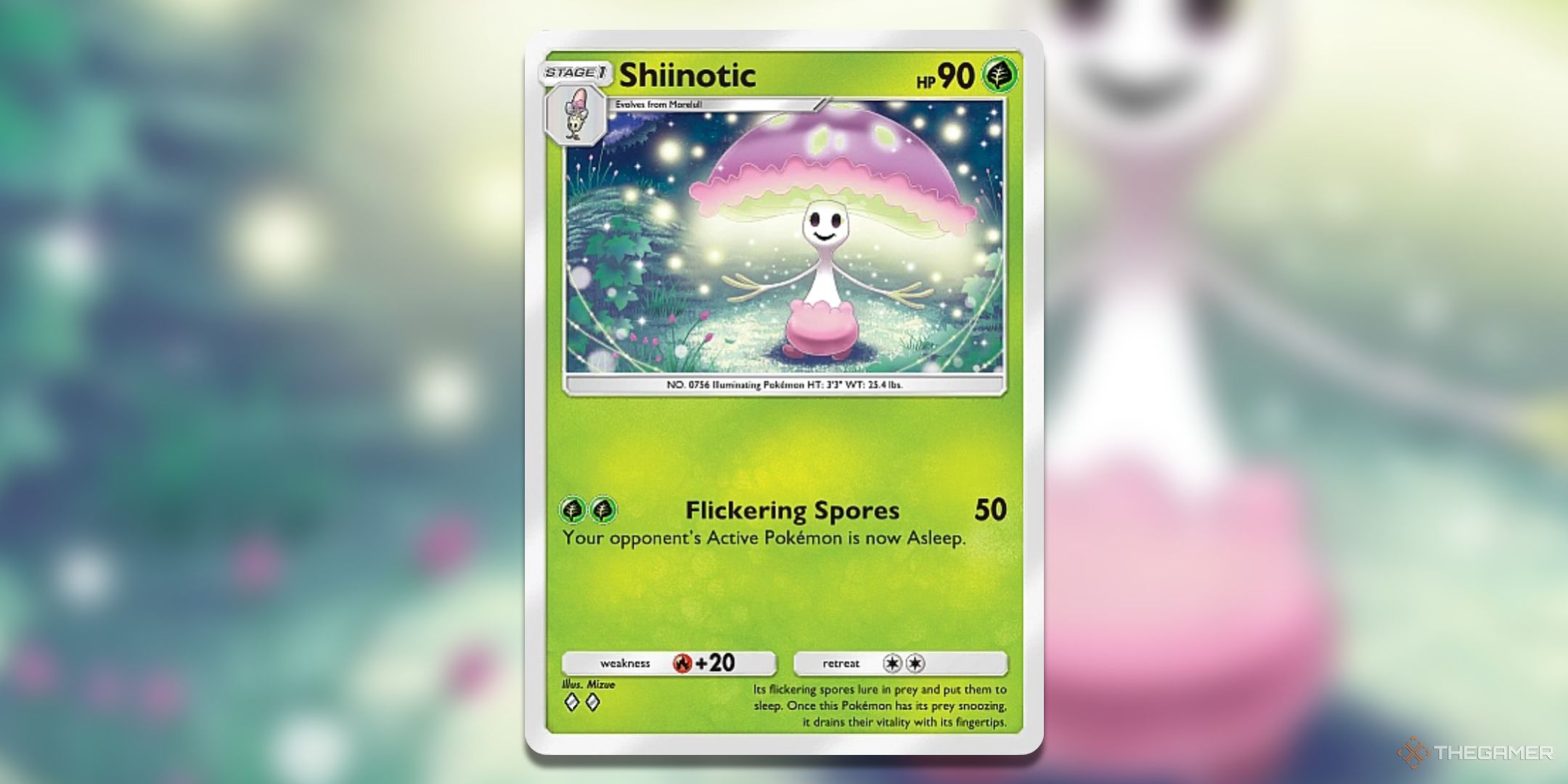 Shiinotic Mythical Island Pokemon TCG Pocket Card Art.