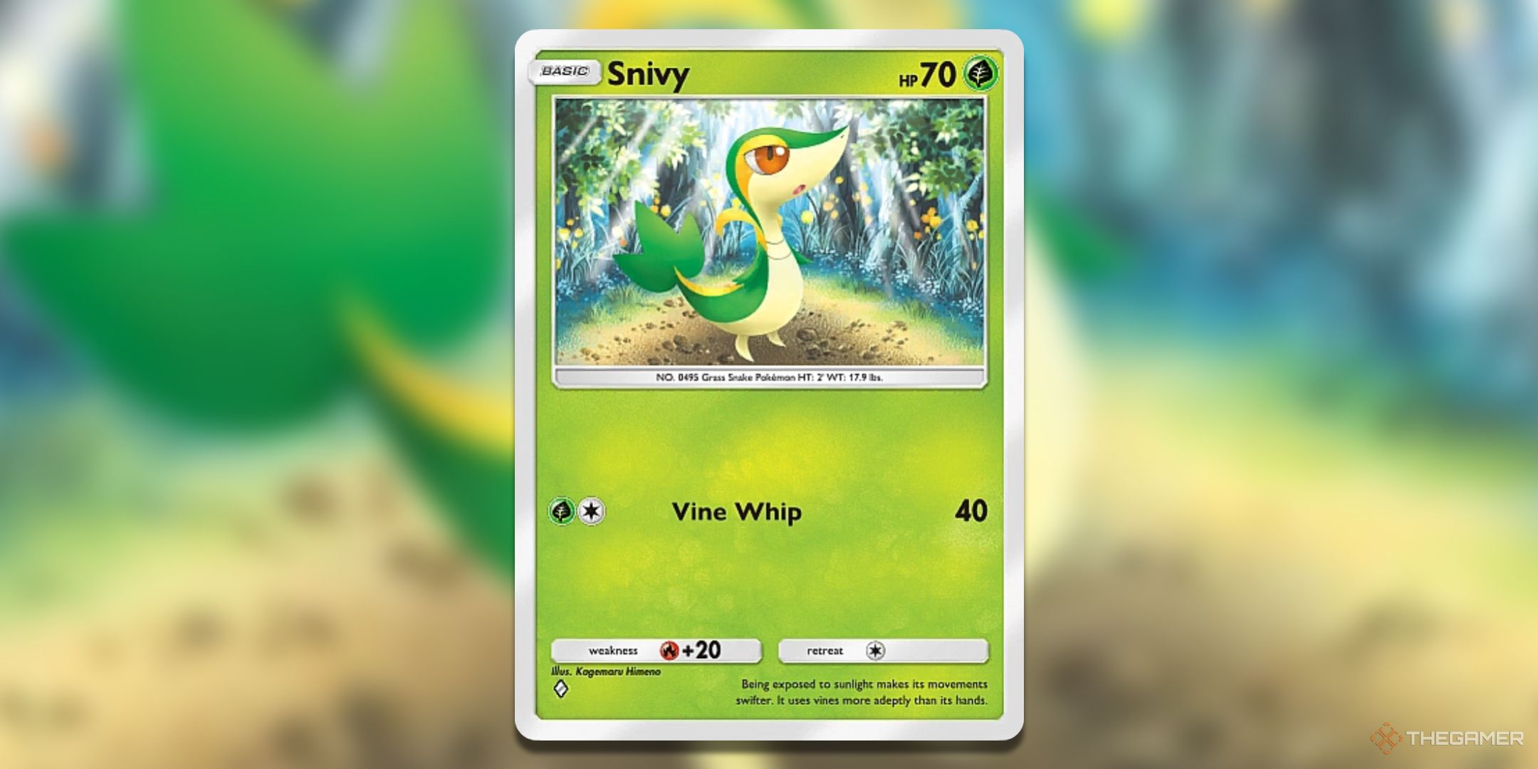 Snivy Mythical Island Pokemon TCG Pocket Card Art.