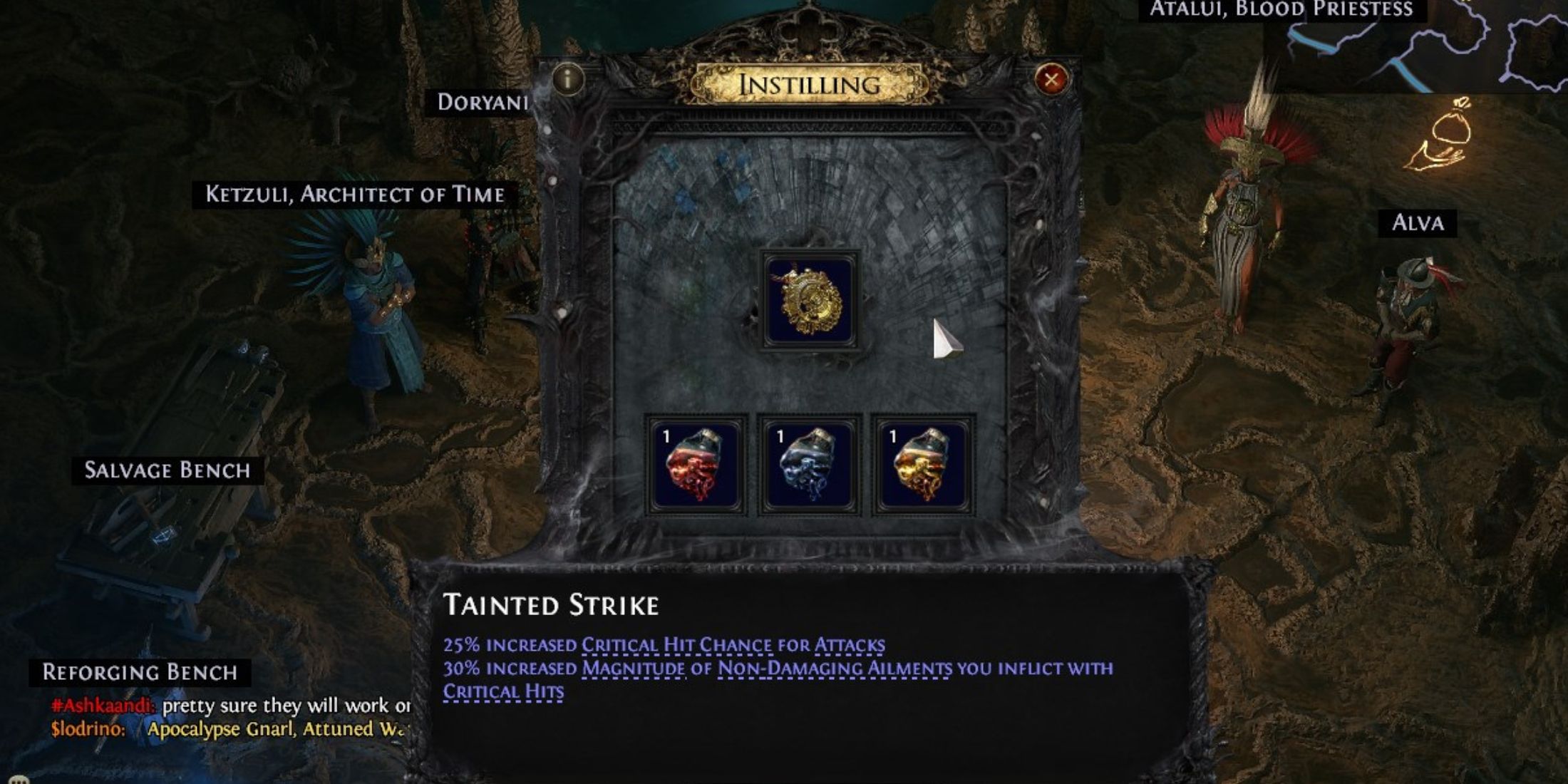 instilling an amulet with the tainted strike notable using distilled emotions in path of exile 2