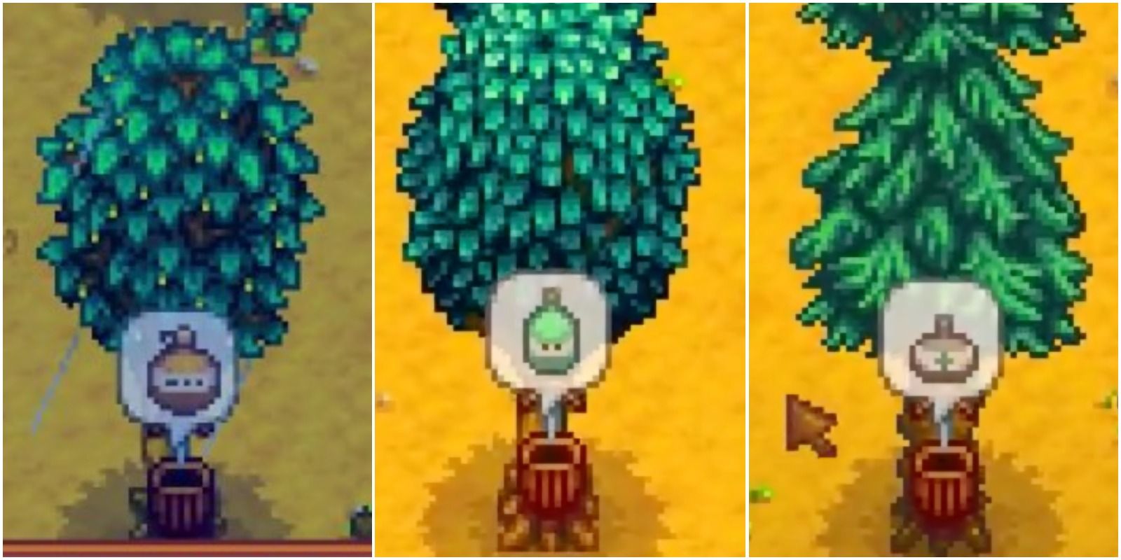 left to right: maple syrup, oak resin, pine tar tappers-full Stardew Valley