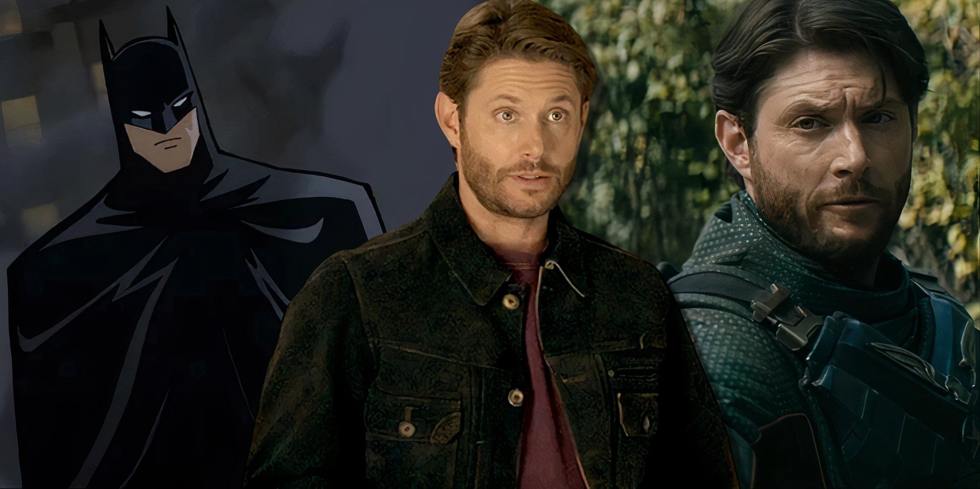 Split image of Jensen Ackles, Batman The Long Halloween, and The Boys