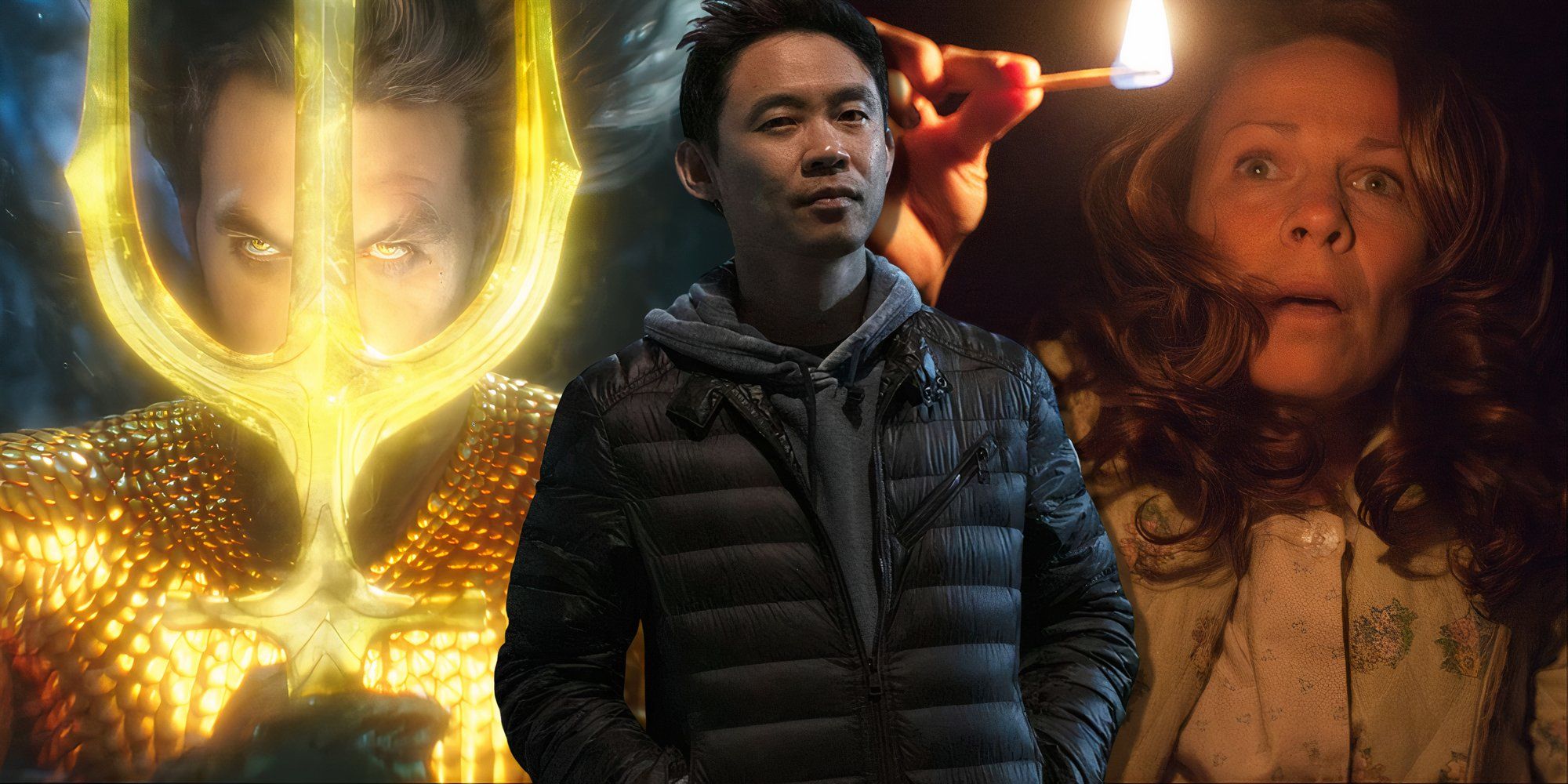 Split image of James Wan, Aquaman, and The Conjuring