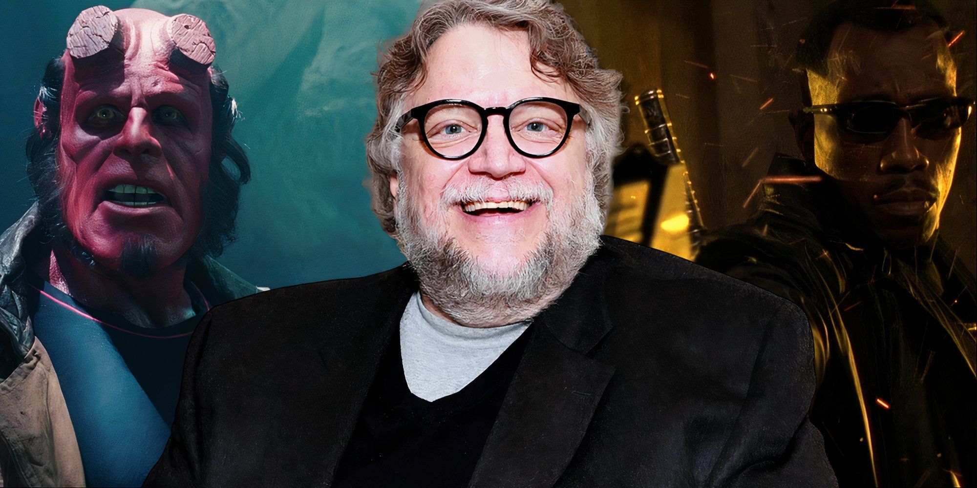 Split image of Guillermo Del Toro, Hellboy, and Blade