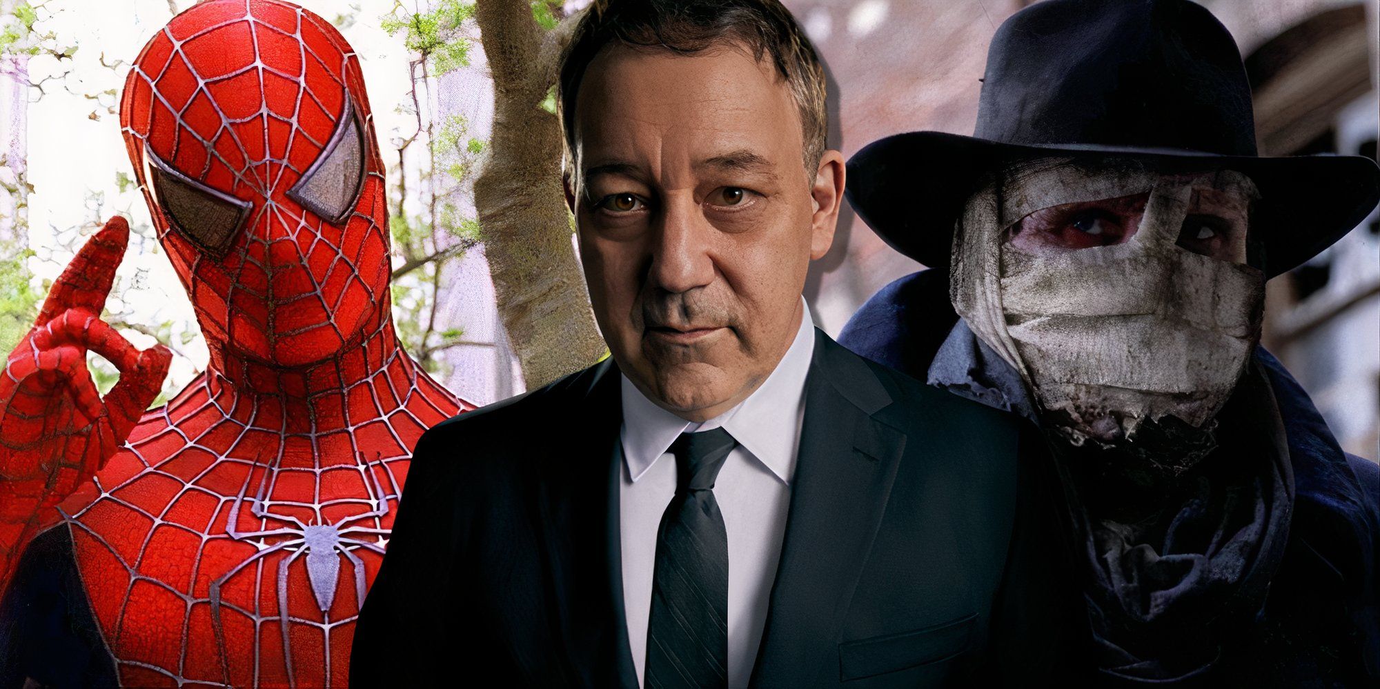 Split image of Sam Raimi, Spider-Man, and Darkman