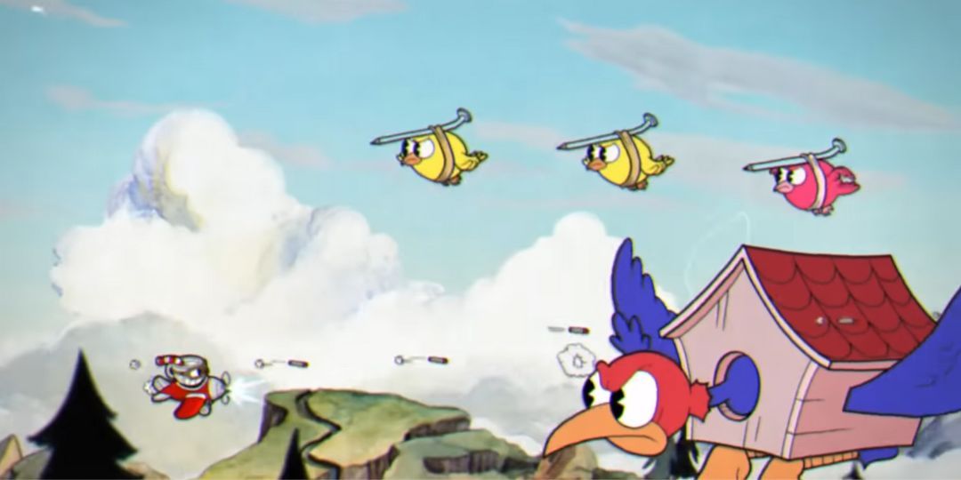 Cuphead fights Wally Warbles, a bird in a cuckoo clock.