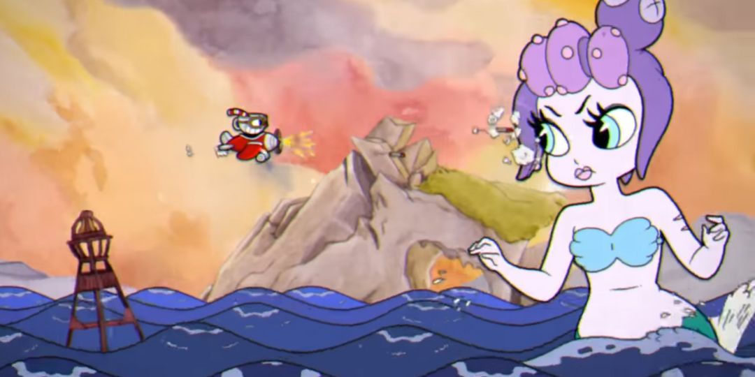 Cuphead fights Cala Maria, a large mermaid.