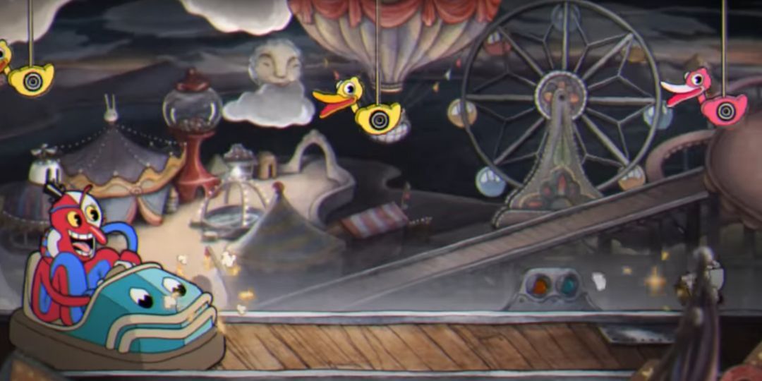 Cuphead fights Beppi The Clown, A spooky clown riding in a go kart.