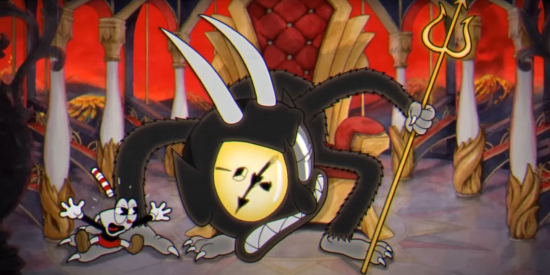 Cuphead fights the Devil in Hell.