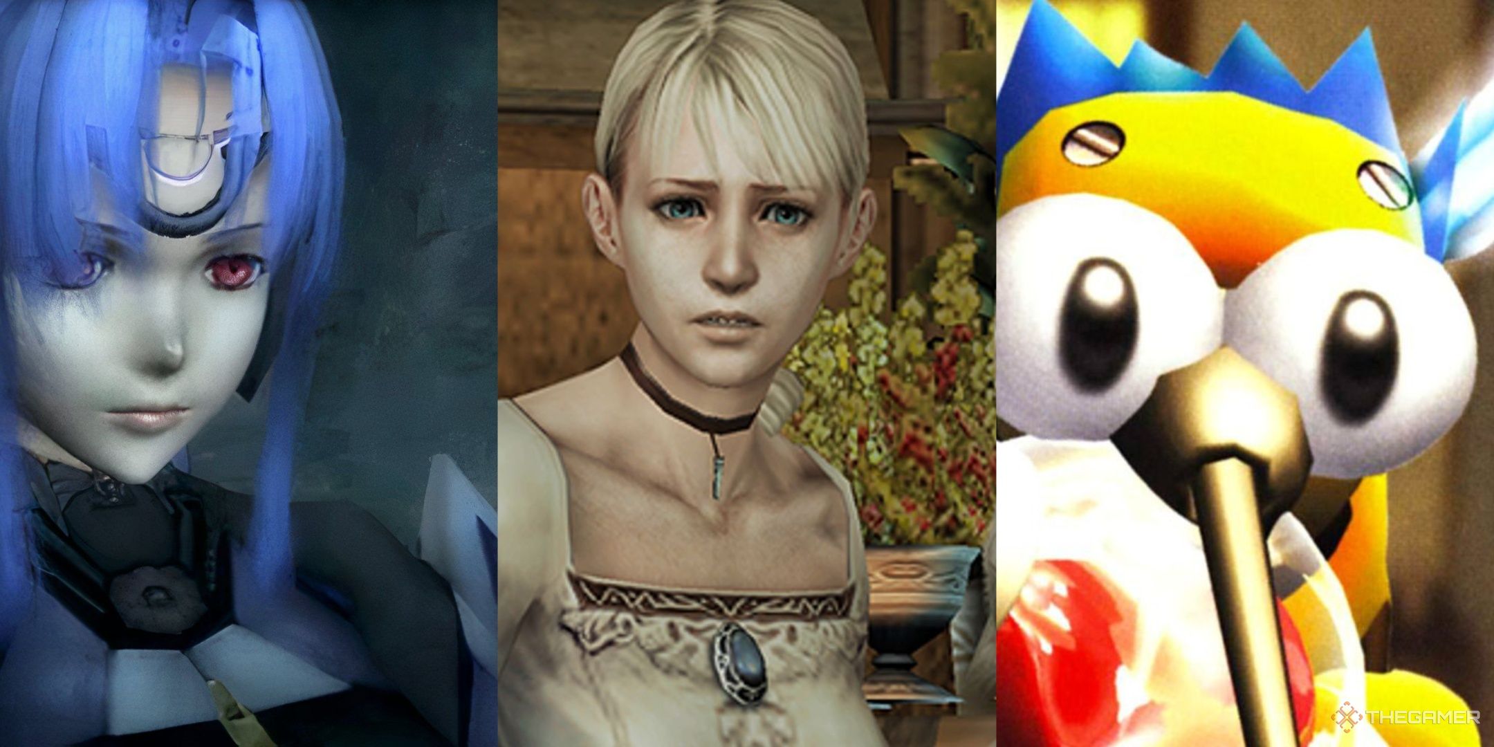 Kos-Mos from Xenosaga, Fiona from Haunting Ground, and Mister Mosquito from Mister Mosquito, left to right.