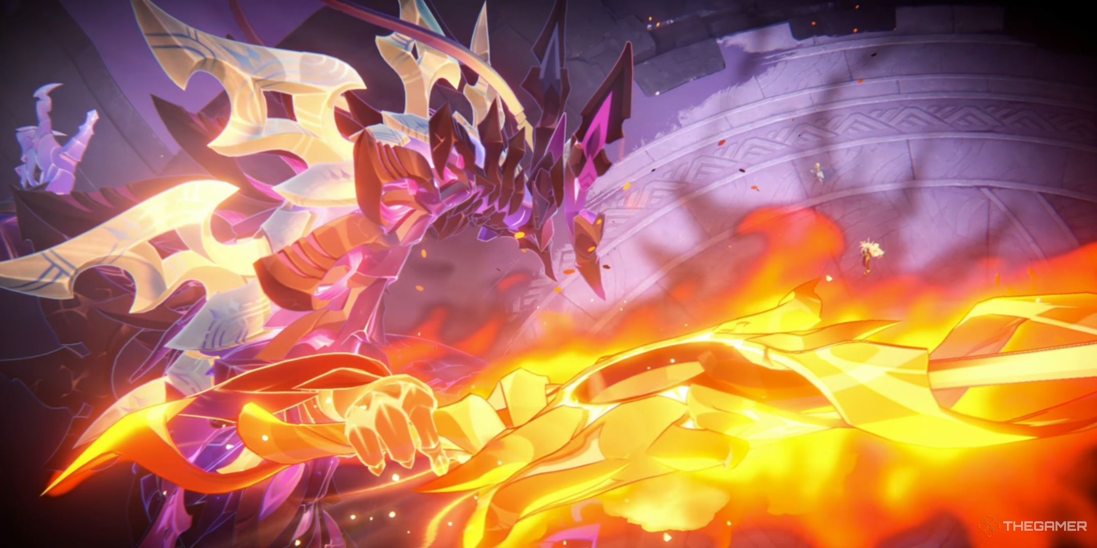 The Lord of Eroded Primal Fire is shown in a cutscene in Genshin Impact.