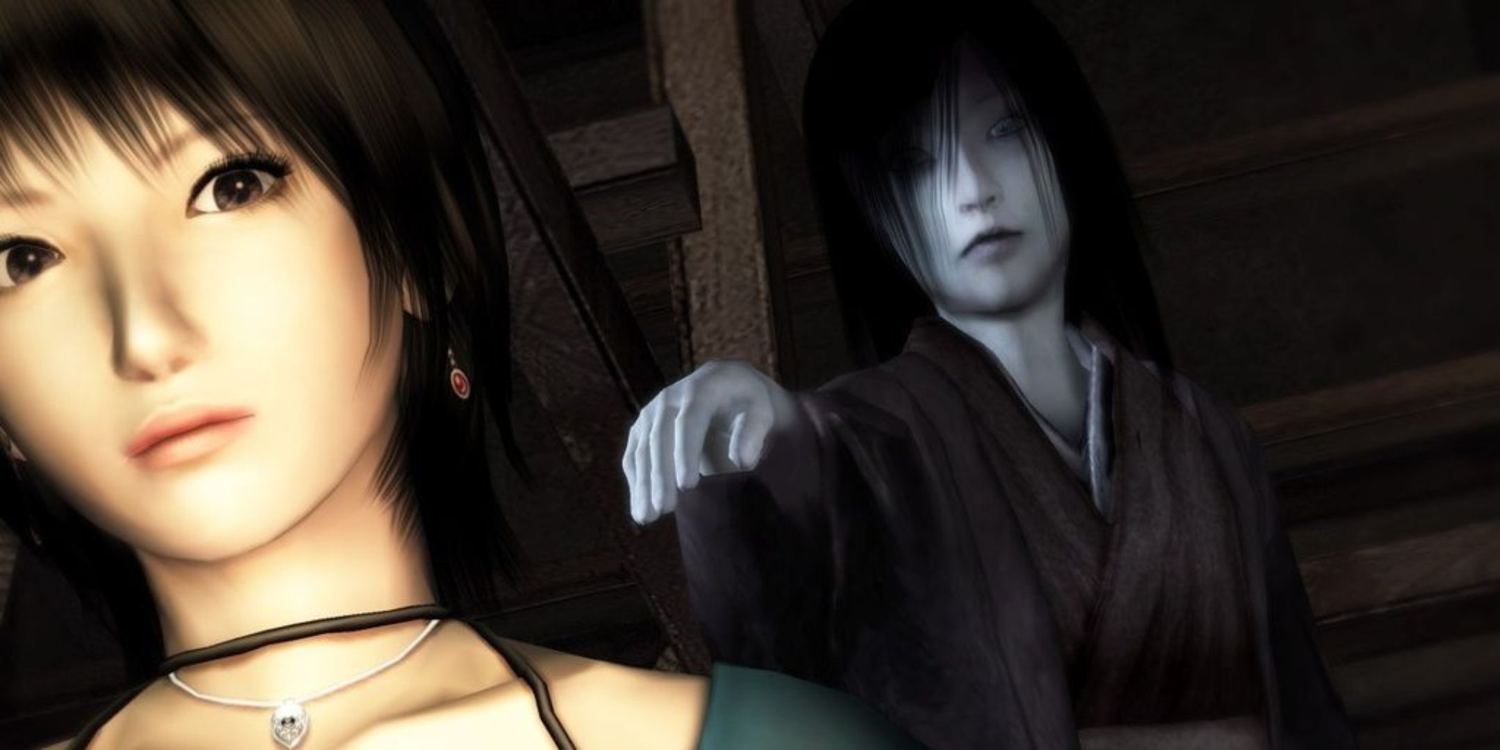 A ghost surprises Rei in Fatal Frame 3.