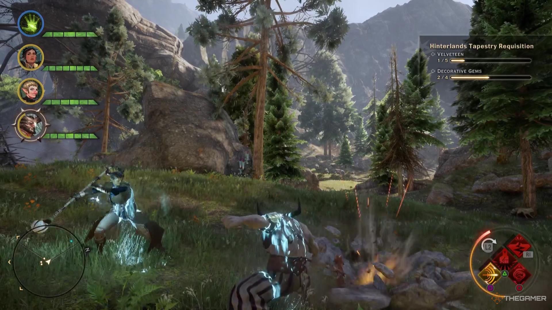 Iron Bull slams his giant axe into the ground in Dragon Age: Inquisition.