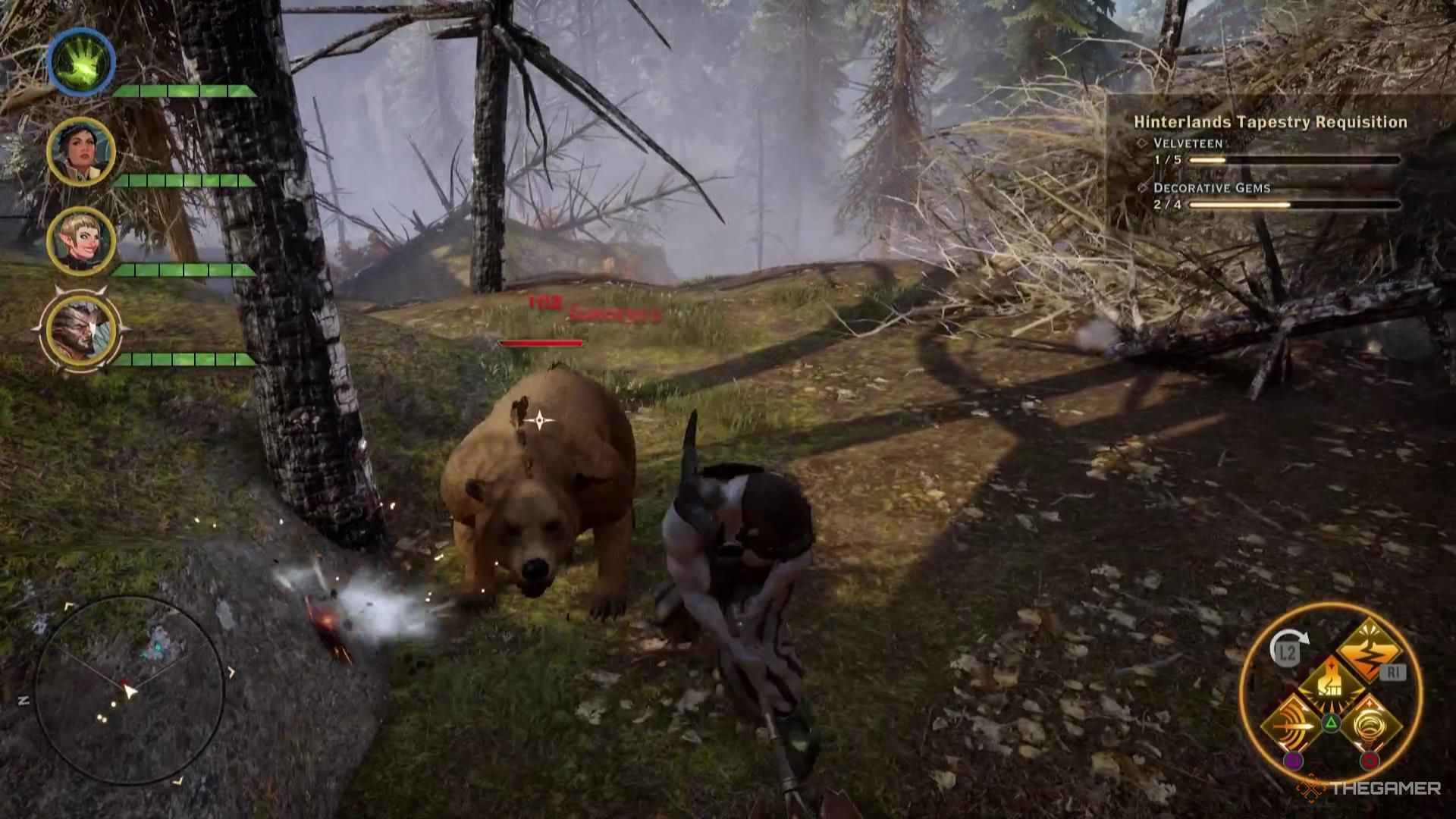 Iron Bull fights a bear in Dragon Age: Inquisition.