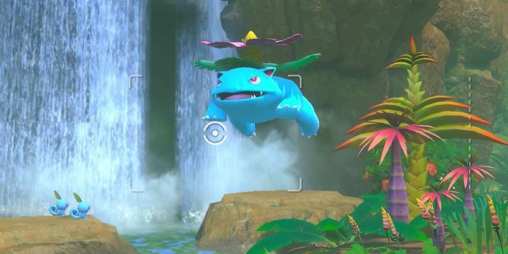 Venusaur jumping in the air in Pokemon Snap.