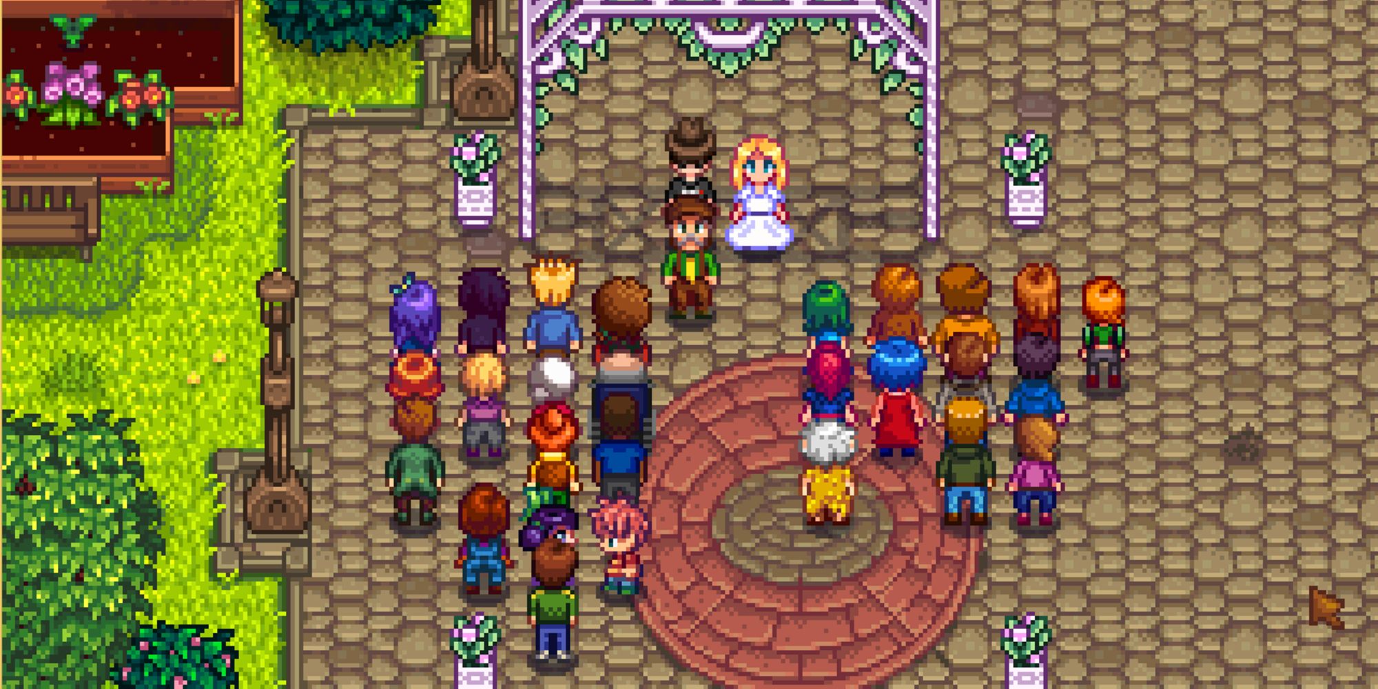 The farmer marrying Haley in Stardew Valley.