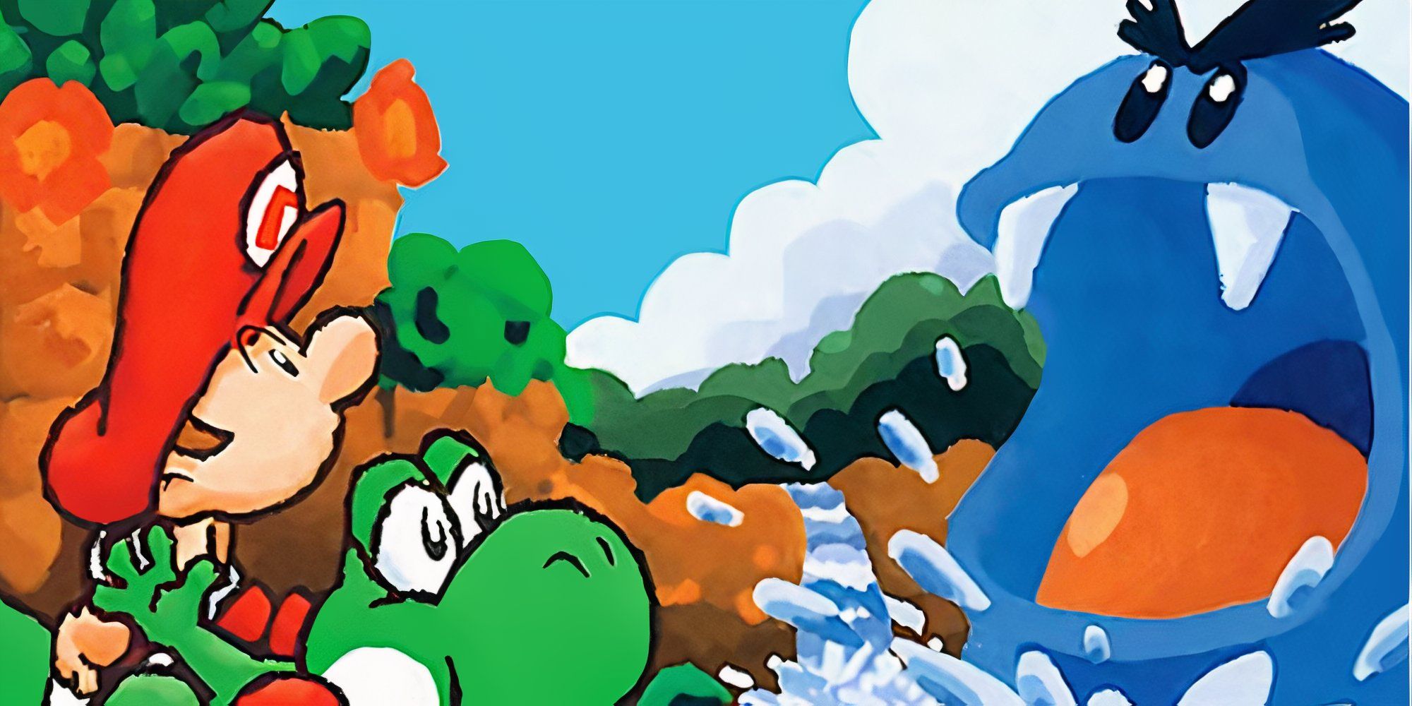 Promo art featuring characters in Super Mario World 2 Yoshi's Island