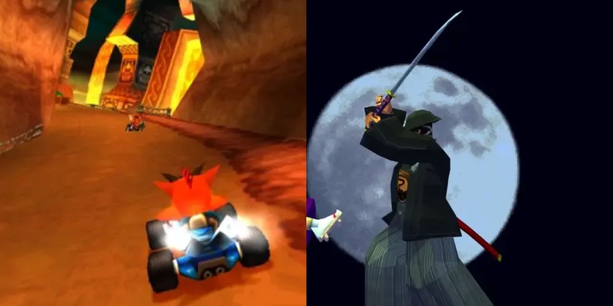 Crash Team Racing on the left and Bushido Blade 2 on the right