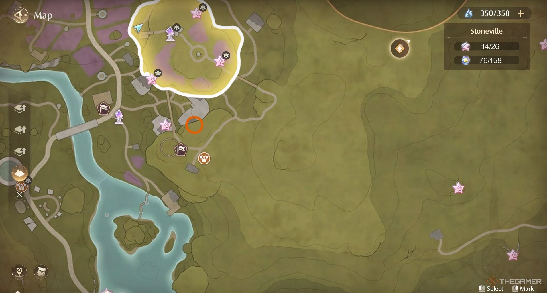 Orange circle on Stoneville map in Infinity Nikki