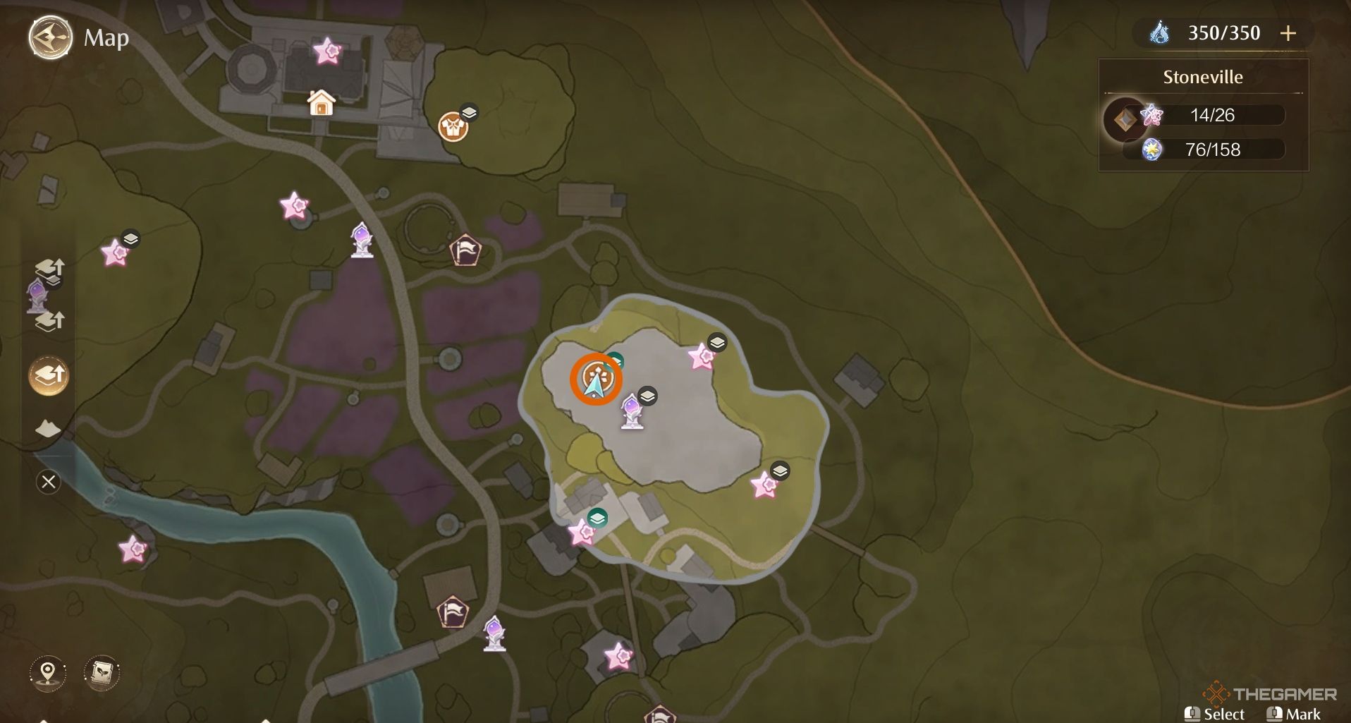 A map with an orange circle showcasing an item in Infinity Nikki