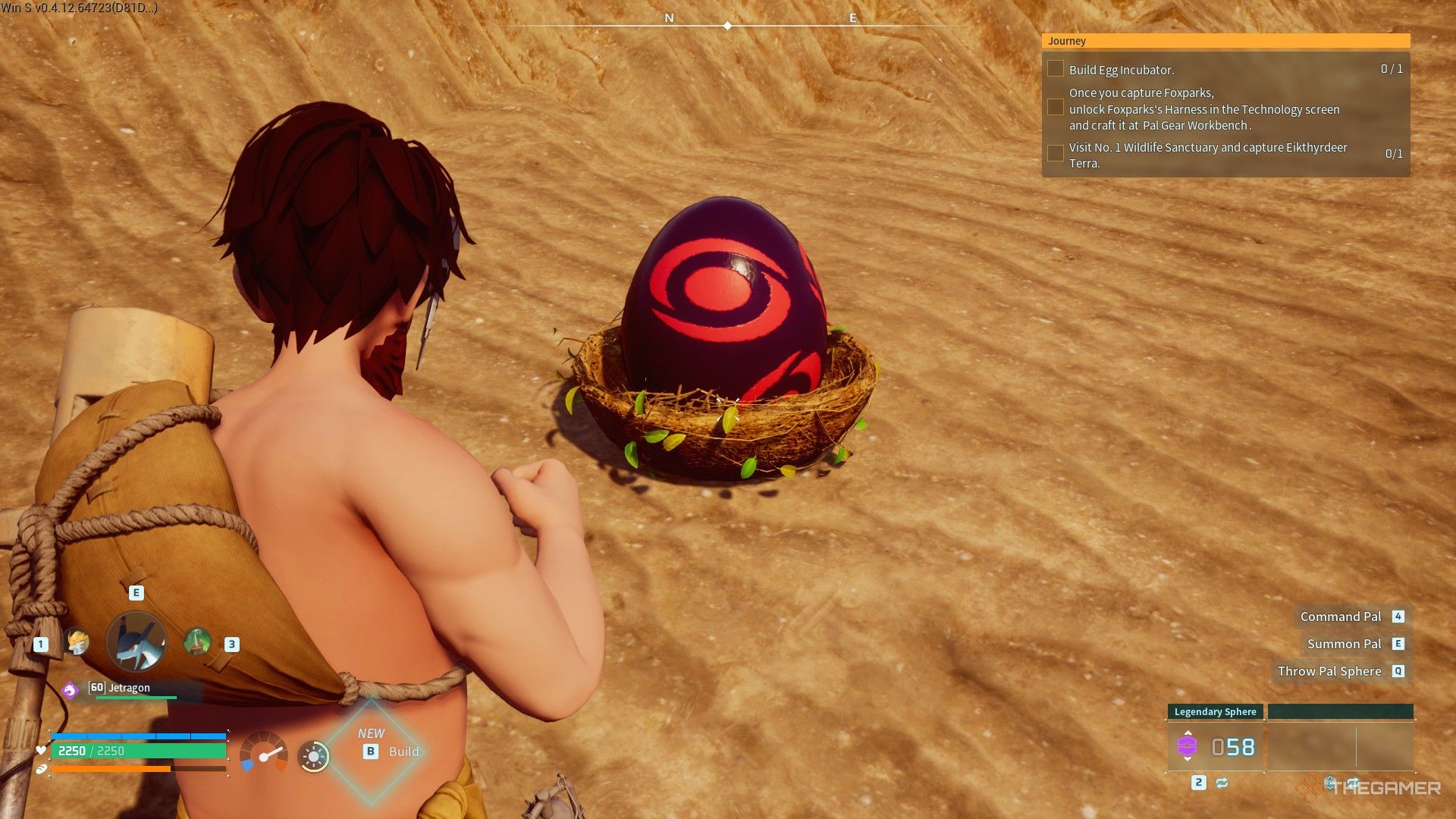 The player finds a Dark Egg in the desert in Palworld.