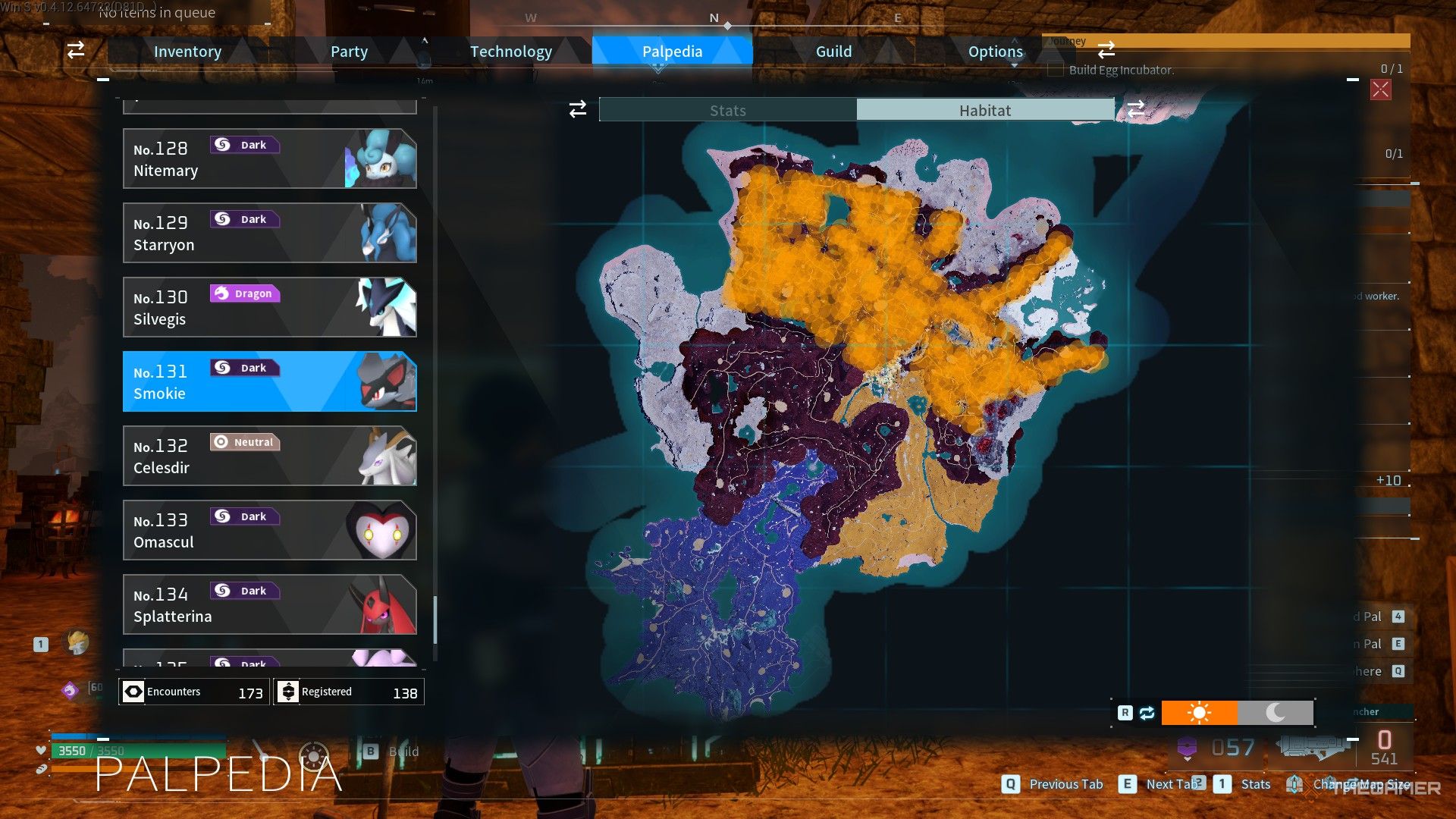 Smokie's habitat is shown in the orange-colored areas on the map of Feybreak Island in Palworld.