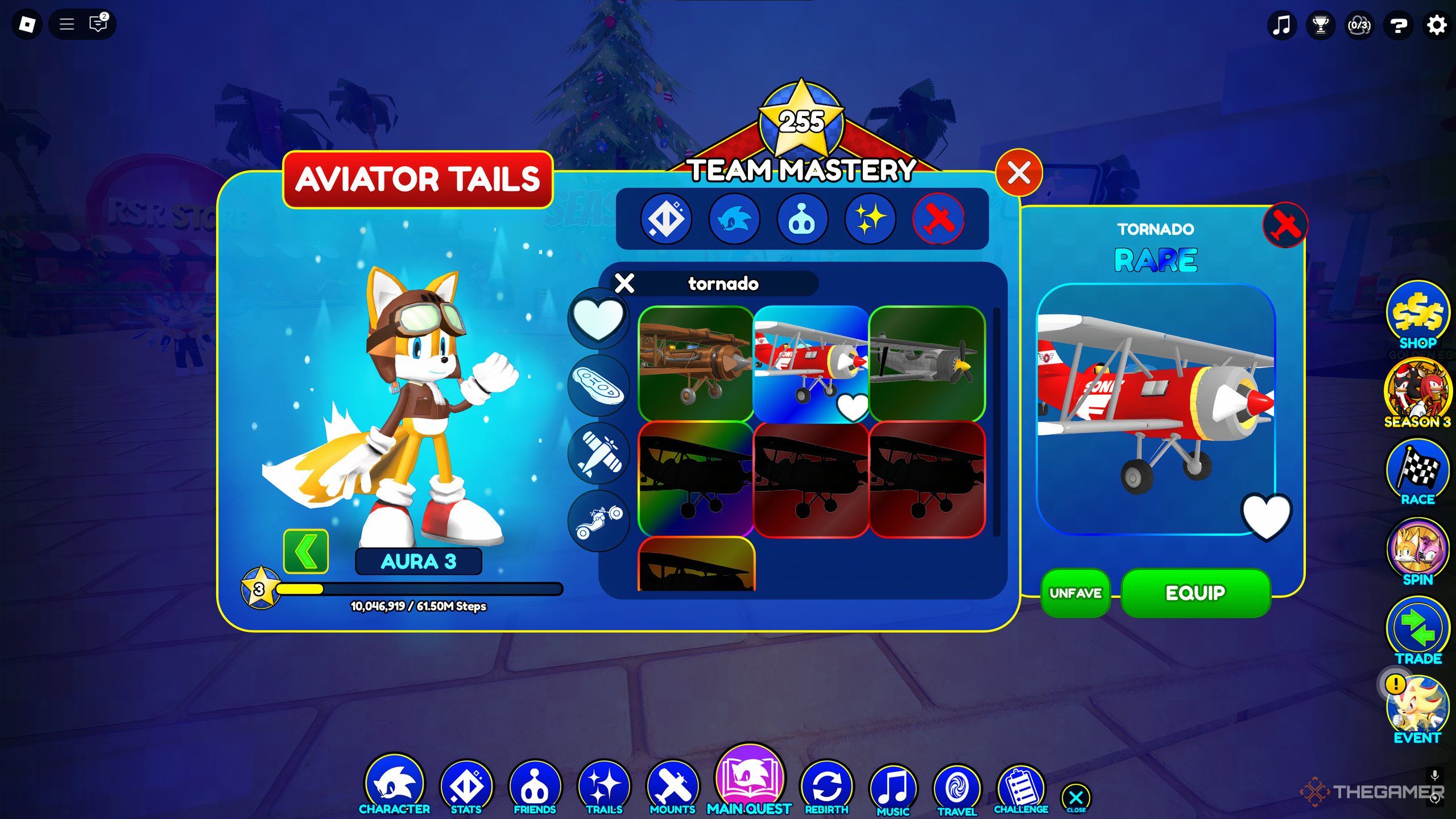 The Mounts menu, where the Tornado can be equipped, in Roblox: Sonic Speed Simulator.