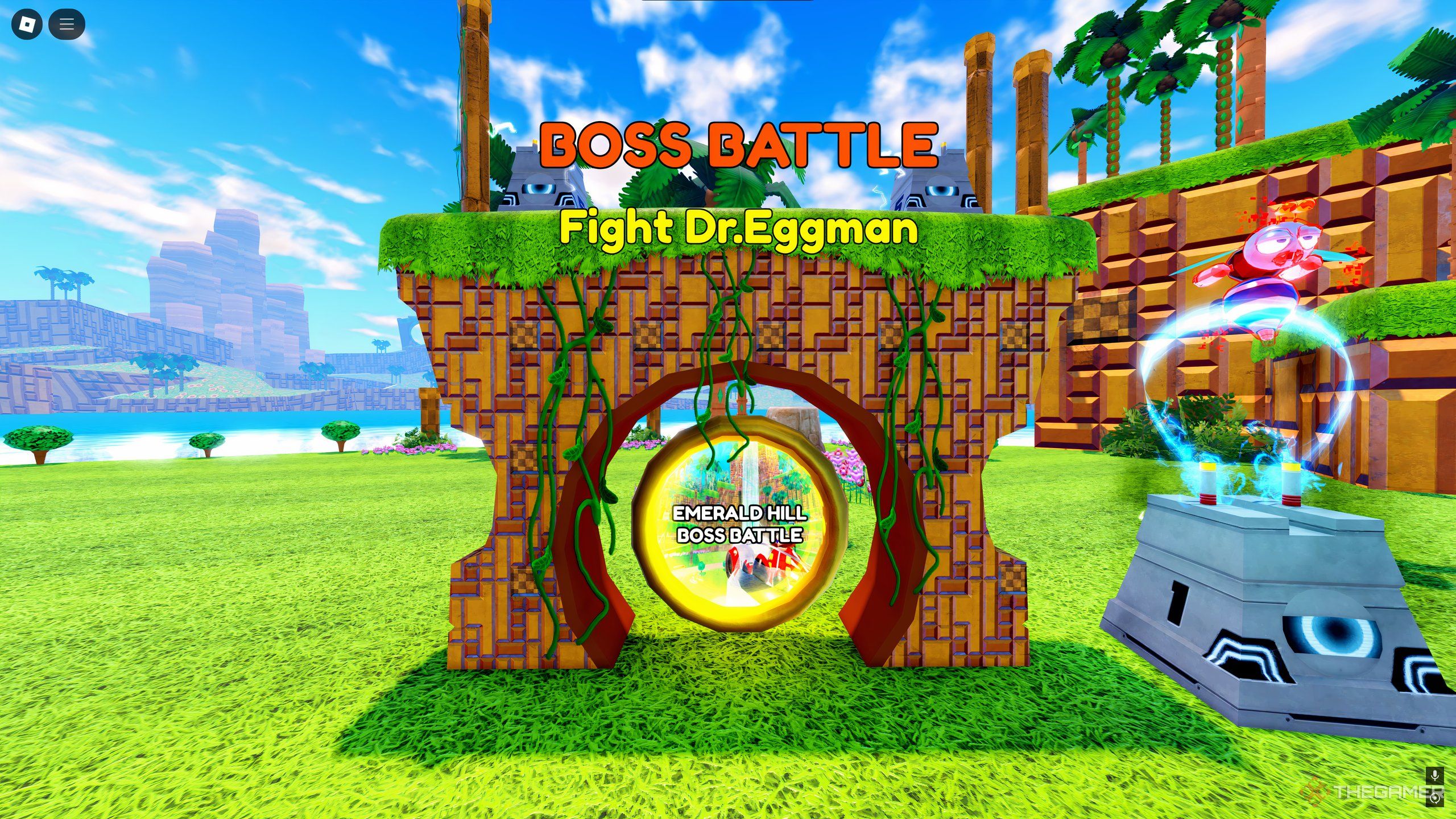 The portal leading to the Dr. Eggman's Boss Battle, found in Emerald Hill in Roblox: Sonic Speed Simulator.