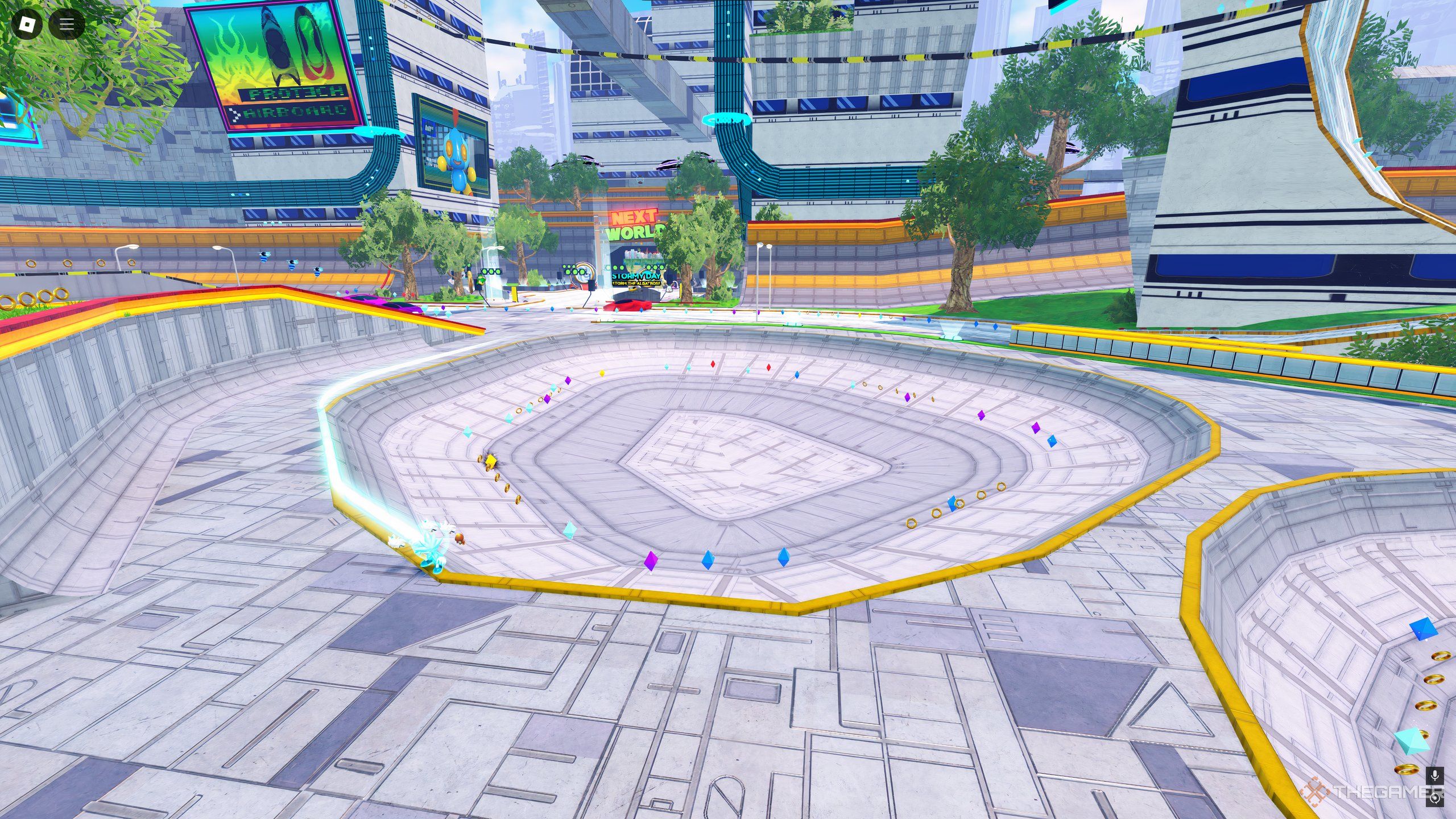 The rail used for grinding steps in Metal City Skatepark, in Roblox: Sonic Speed Simulator.