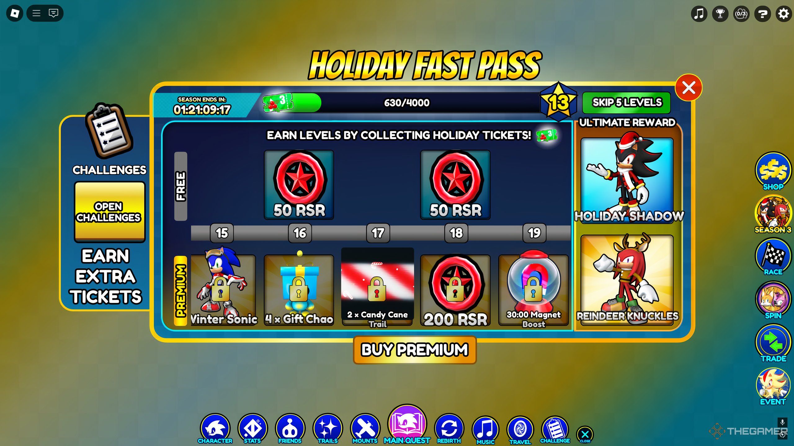 The Holiday Fast Pass, featuring some RSR you can gain whilst progressing in Roblox: Sonic Speed Simulator.