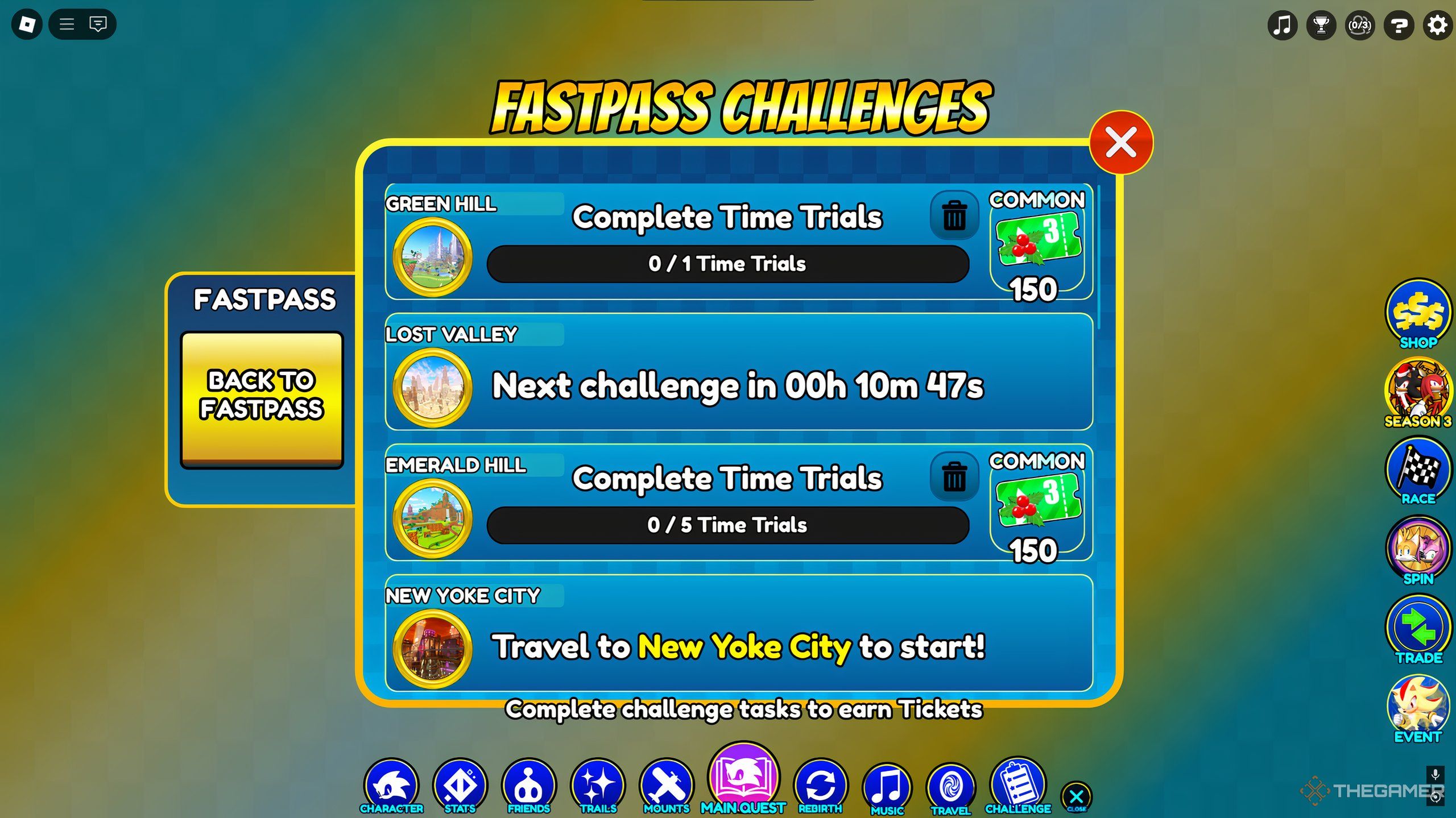 The Holiday Fast Pass Challenges, which let you progress through the Fast Pass by awarding you Tickets in Roblox: Sonic Speed Simulator.