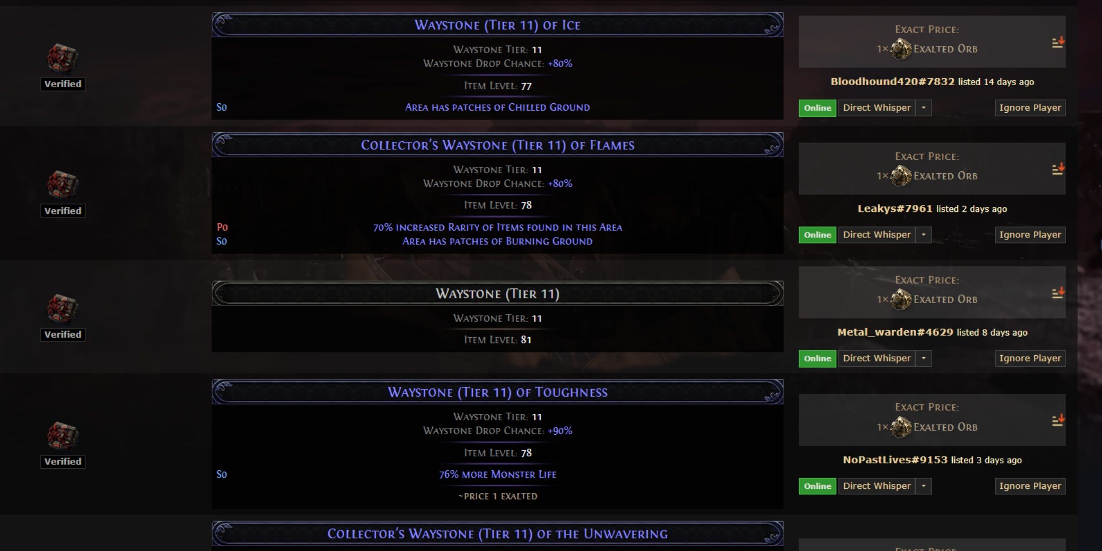 tier 11 waystones on sale in path of exile 2