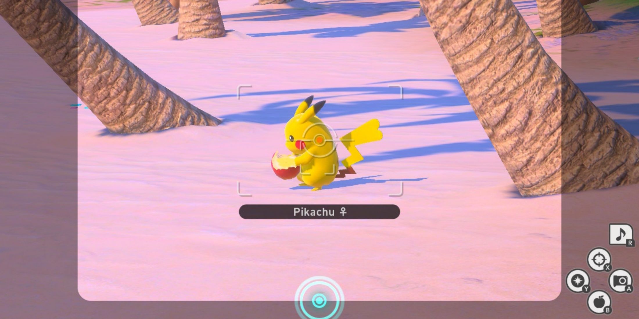 New Pokemon Snap Pikachu Eating Apple Pink Beach