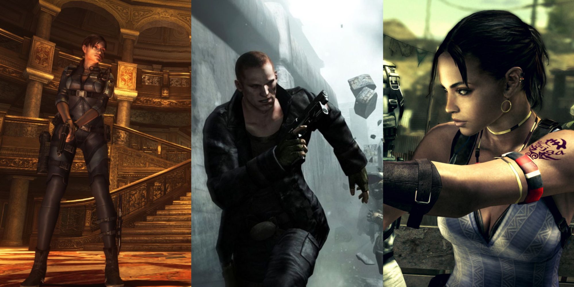 A collage showing screenshots of Revelations, RE 6, and RE 5.