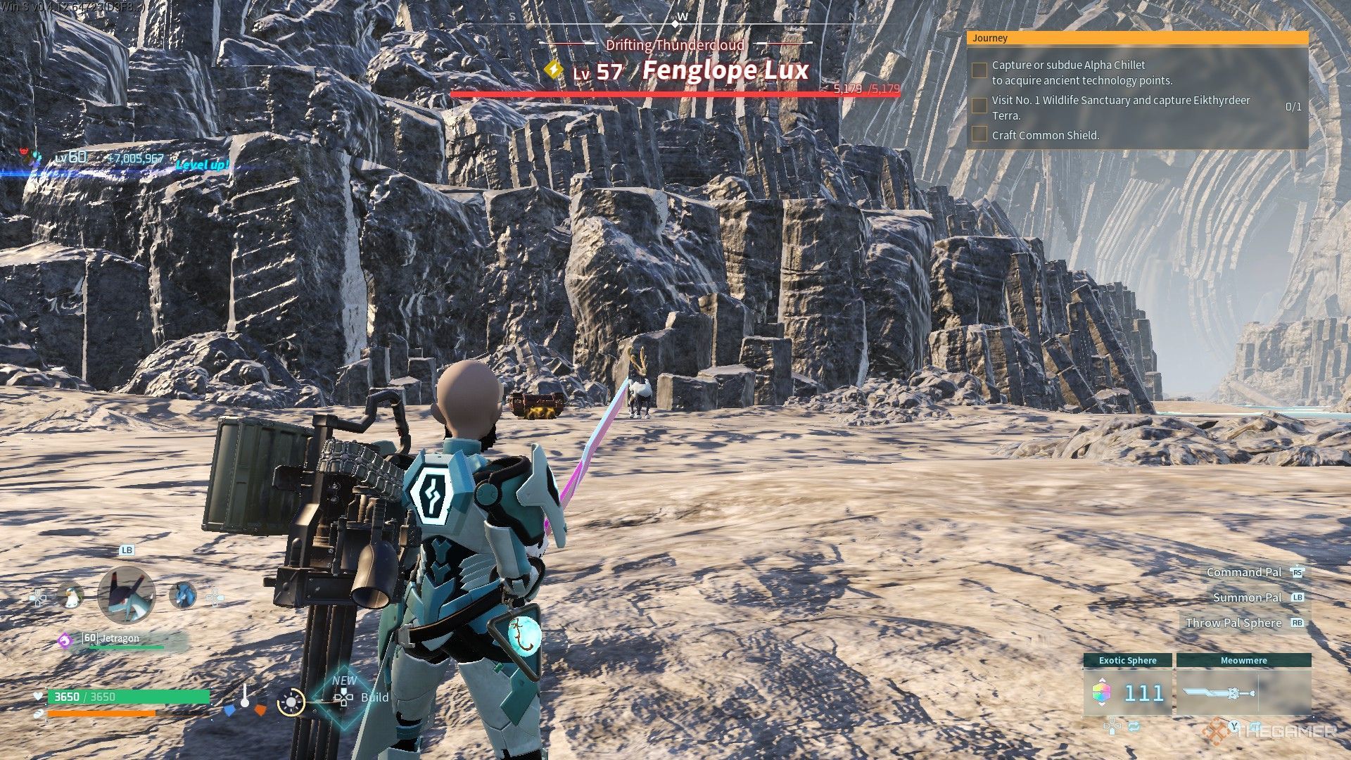 The image shows the Fenglope Lux Alpha Boss from a distance in Palworld.