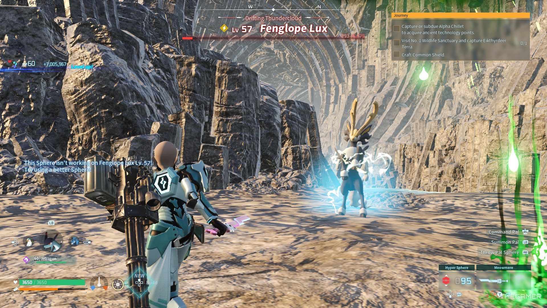 The image shows Fenglope Lux attacking the player in Palworld.