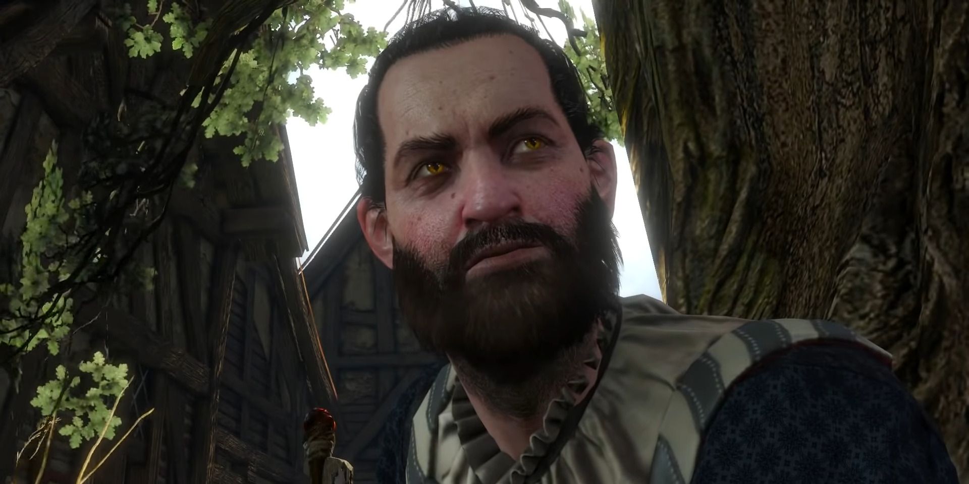 Jad Karadin looking at Geralt in The Witcher 3.