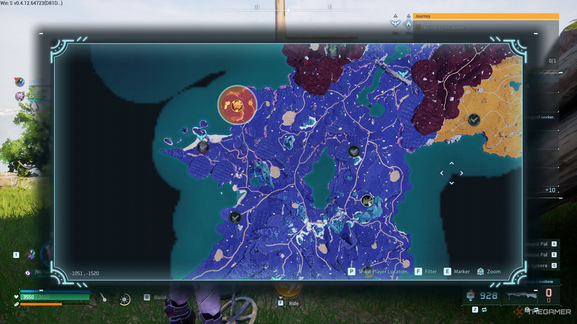 An orange circle shows the location of the Alpha Pal, Tarantriss in Palworld