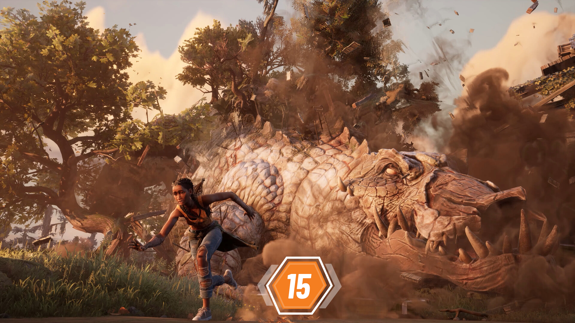 South of Midnight screenshot showing Hazel fighting a massive crocodile beast