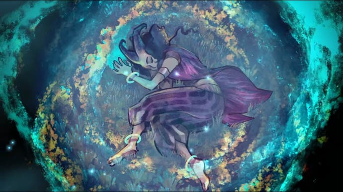 Earthblade lead character, sleeping in a magical vortex