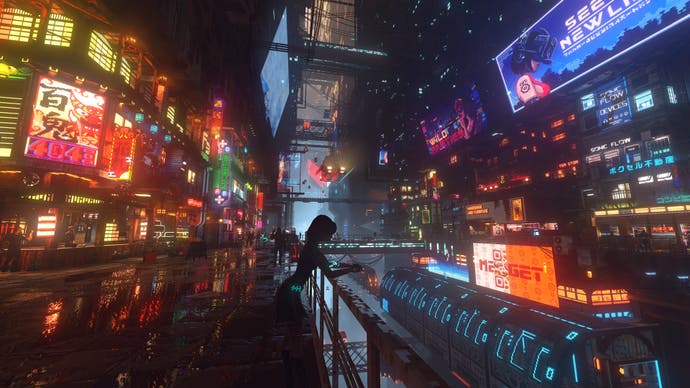 A cyberpunk cityscape from Nivalis