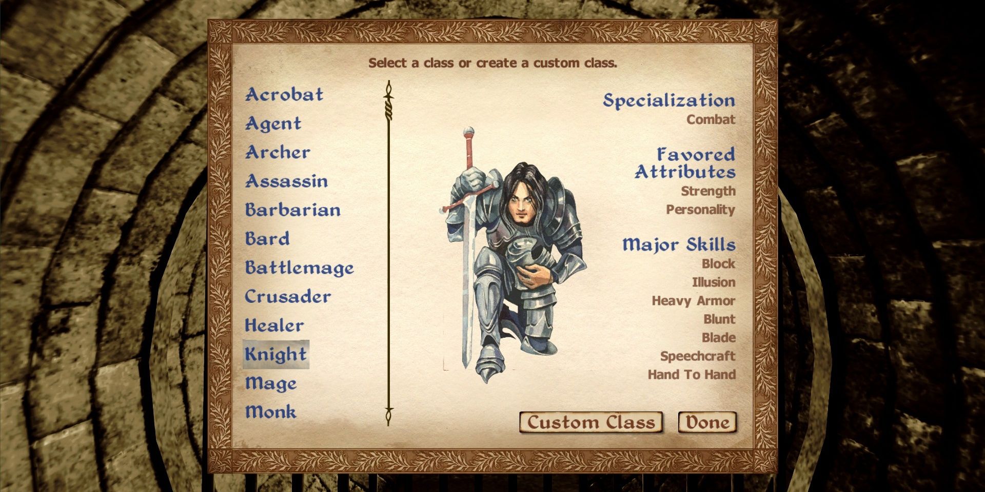 The Knight class in The Elder Scrolls: Oblivion.