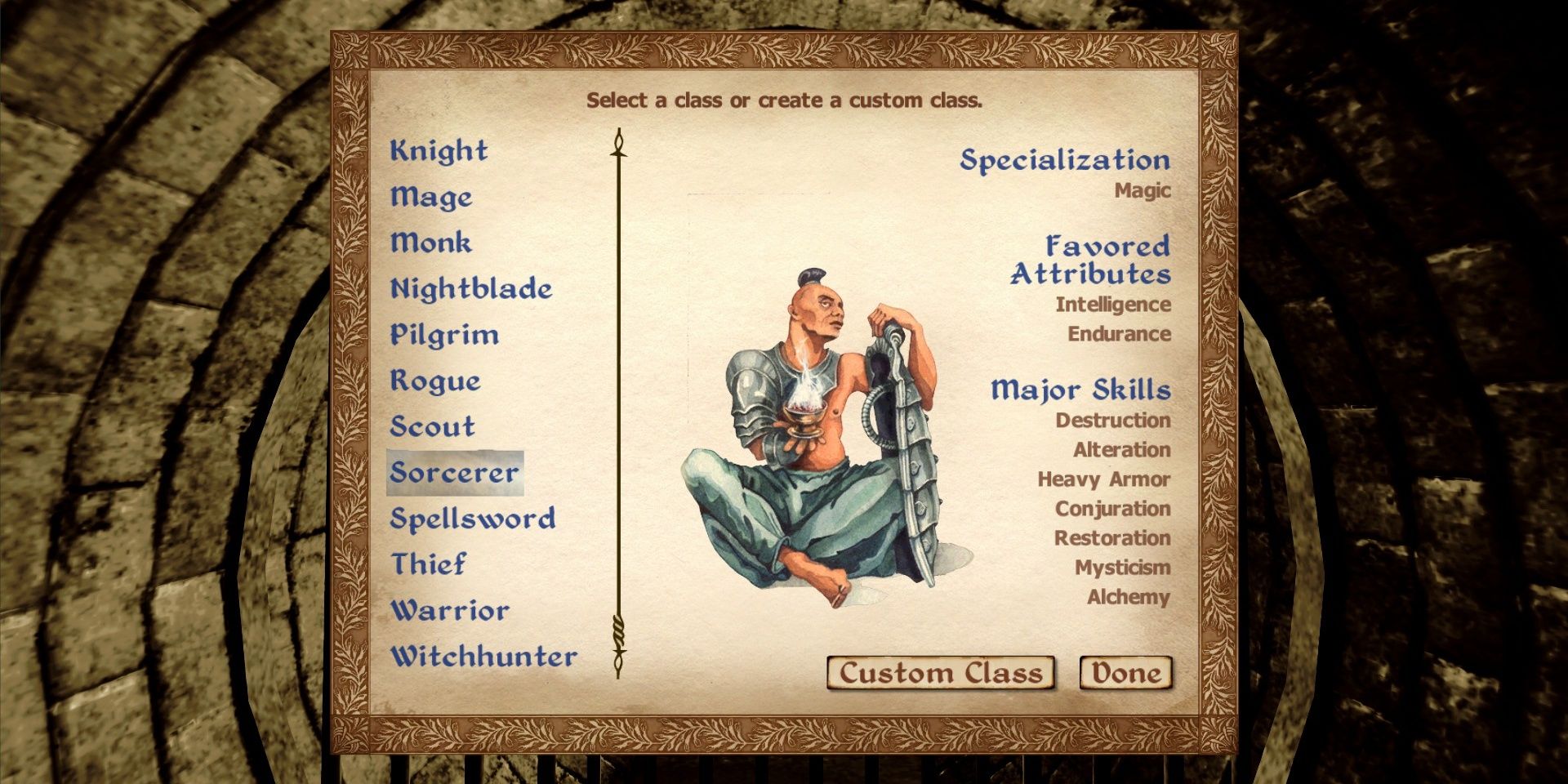 The Sorcerer class in The Elder Scrolls: Oblivion.