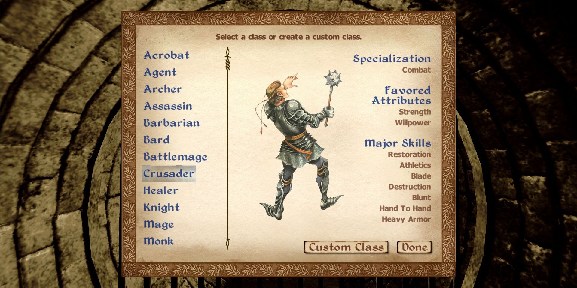 The Crusader class in The Elder Scrolls: Oblivion.