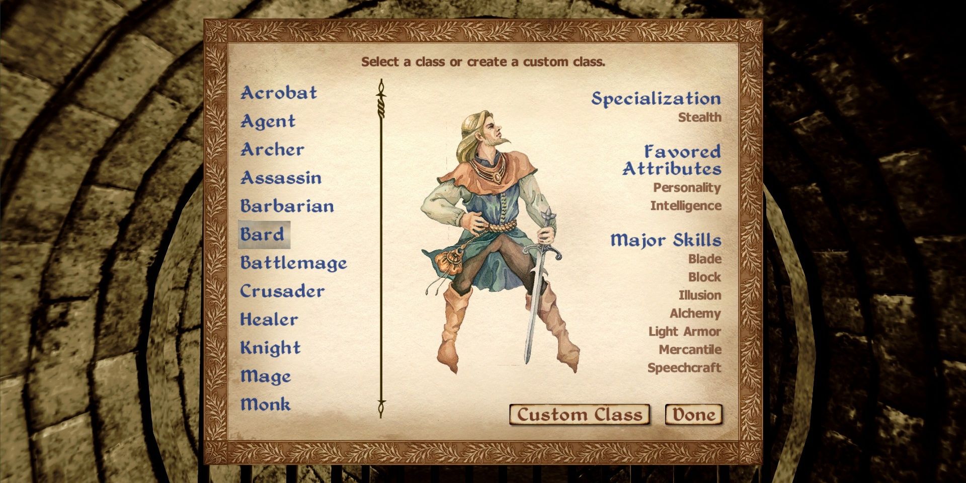 The Bard class in The Elder Scrolls: Oblivion.