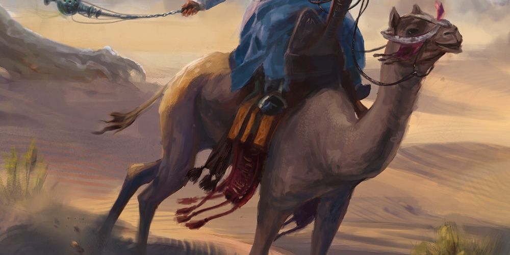 camel carrying rider through desert from Dungeons & Dragons.