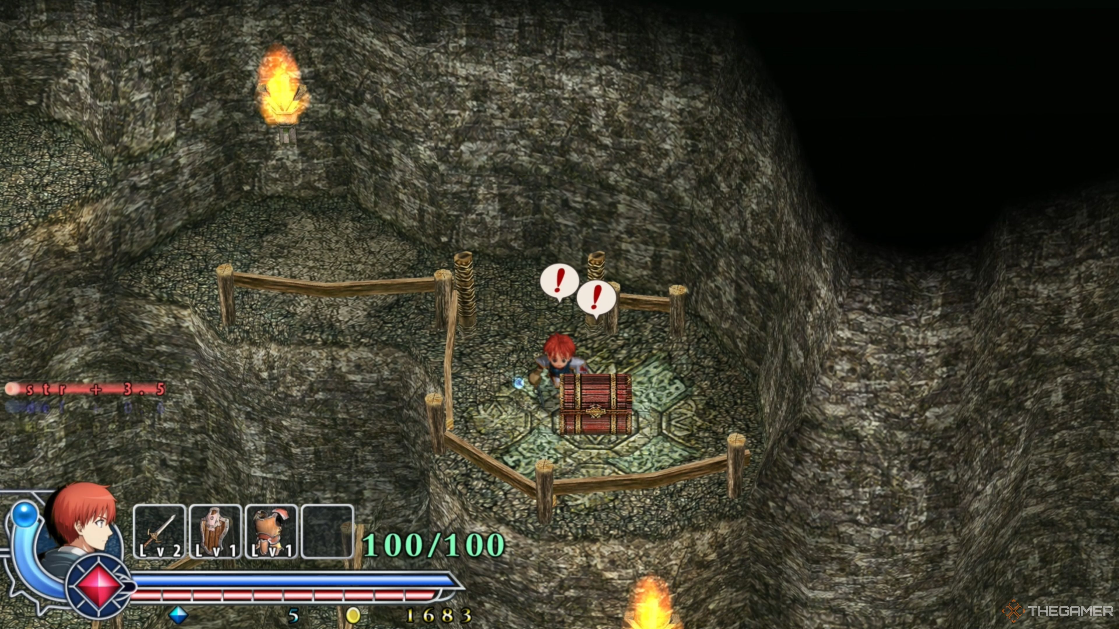 Adol opening a Red Chest within the Tigray Quarry in Ys Memoire: The Oath in Felghana.