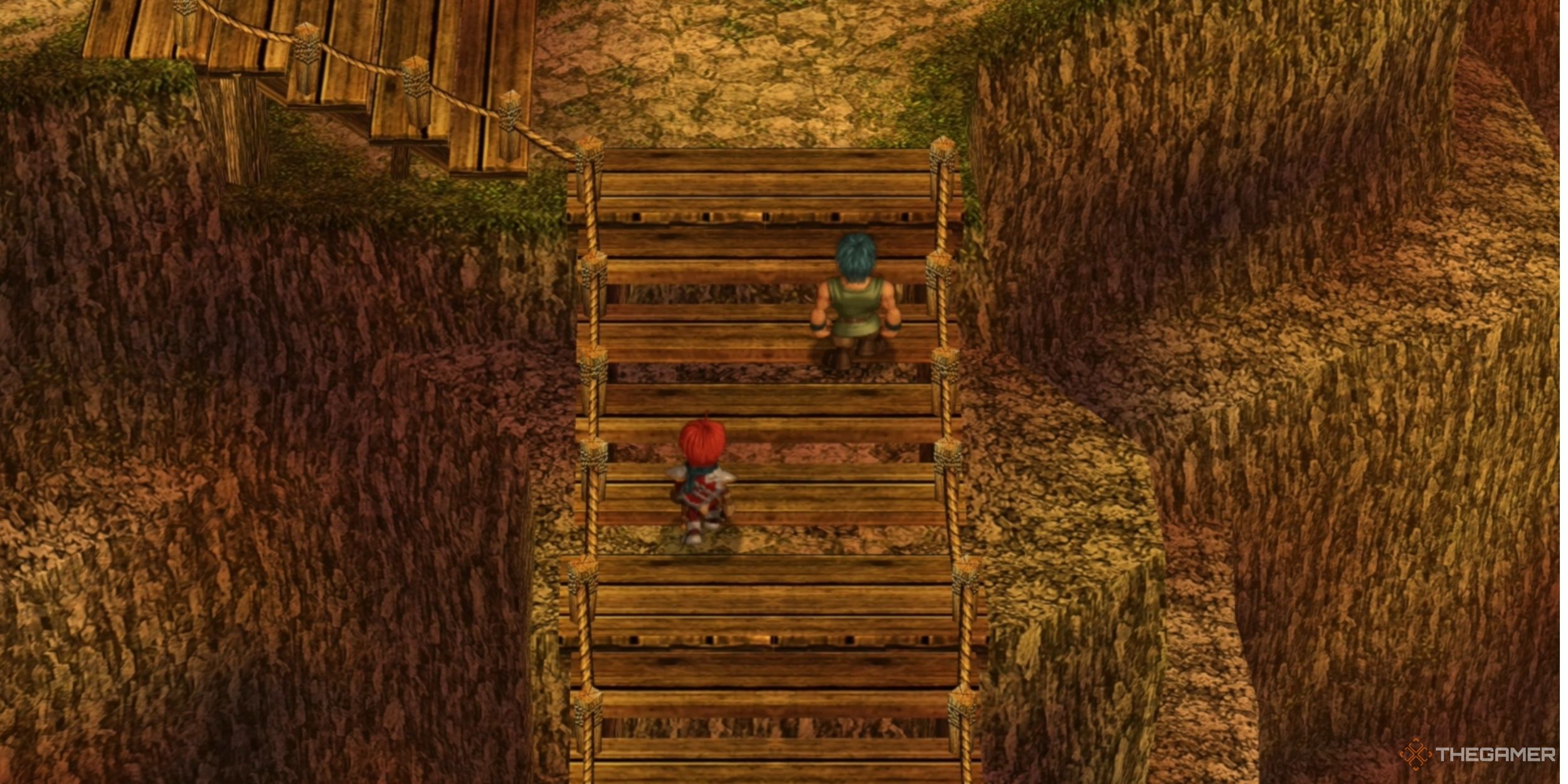 Adol and Dogi arriving in Felghana at the start of Ys Memoire: The Oath in Felghana.