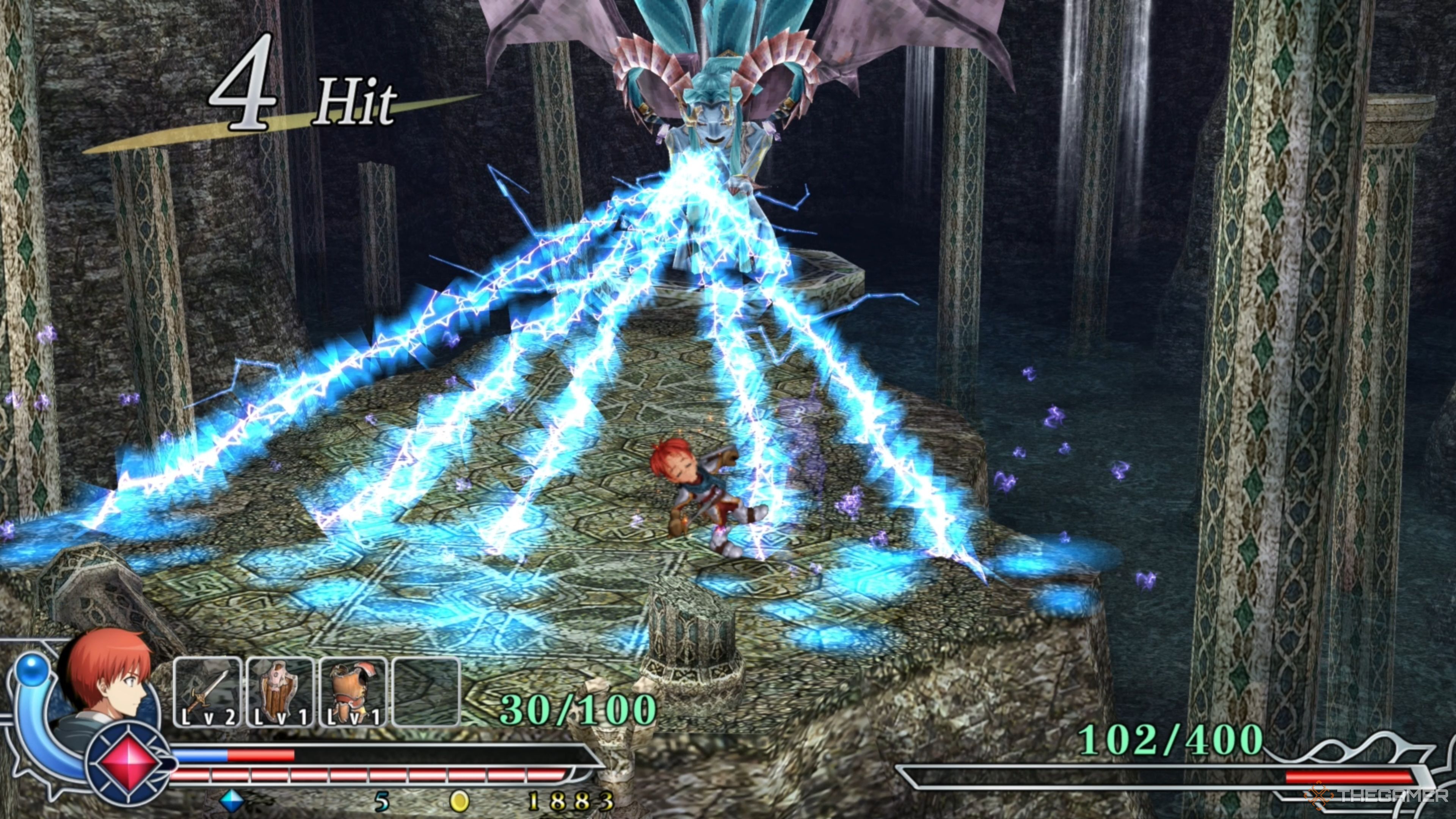 Ellafale hitting Adol with her Lighting Strikes in Ys Memoire: The Oath in Felghana.