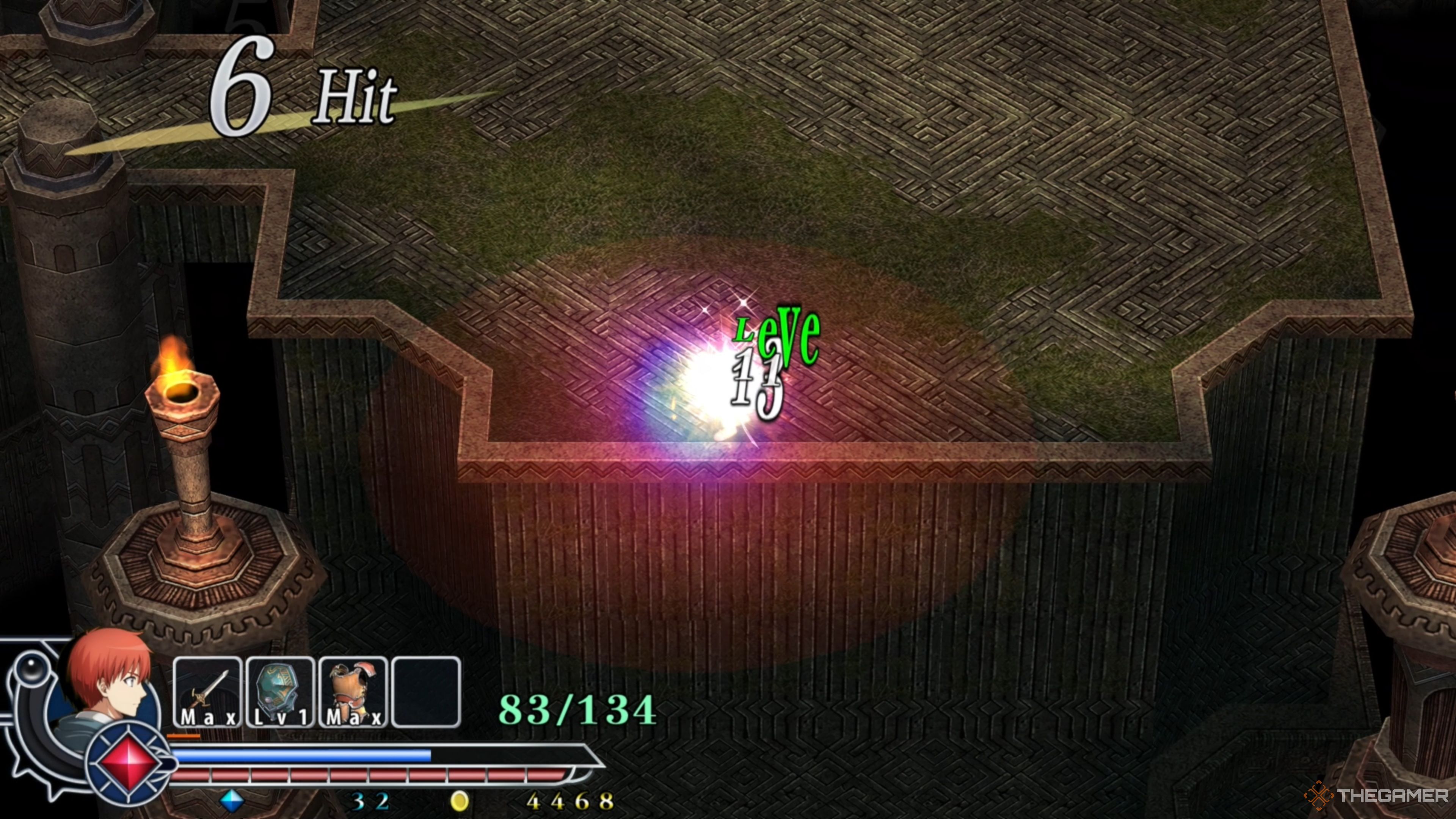 Adol landing the finishing blow on Chester Stoddart within the Illburns Ruins in Ys Memoire: The Oath in Felghana.