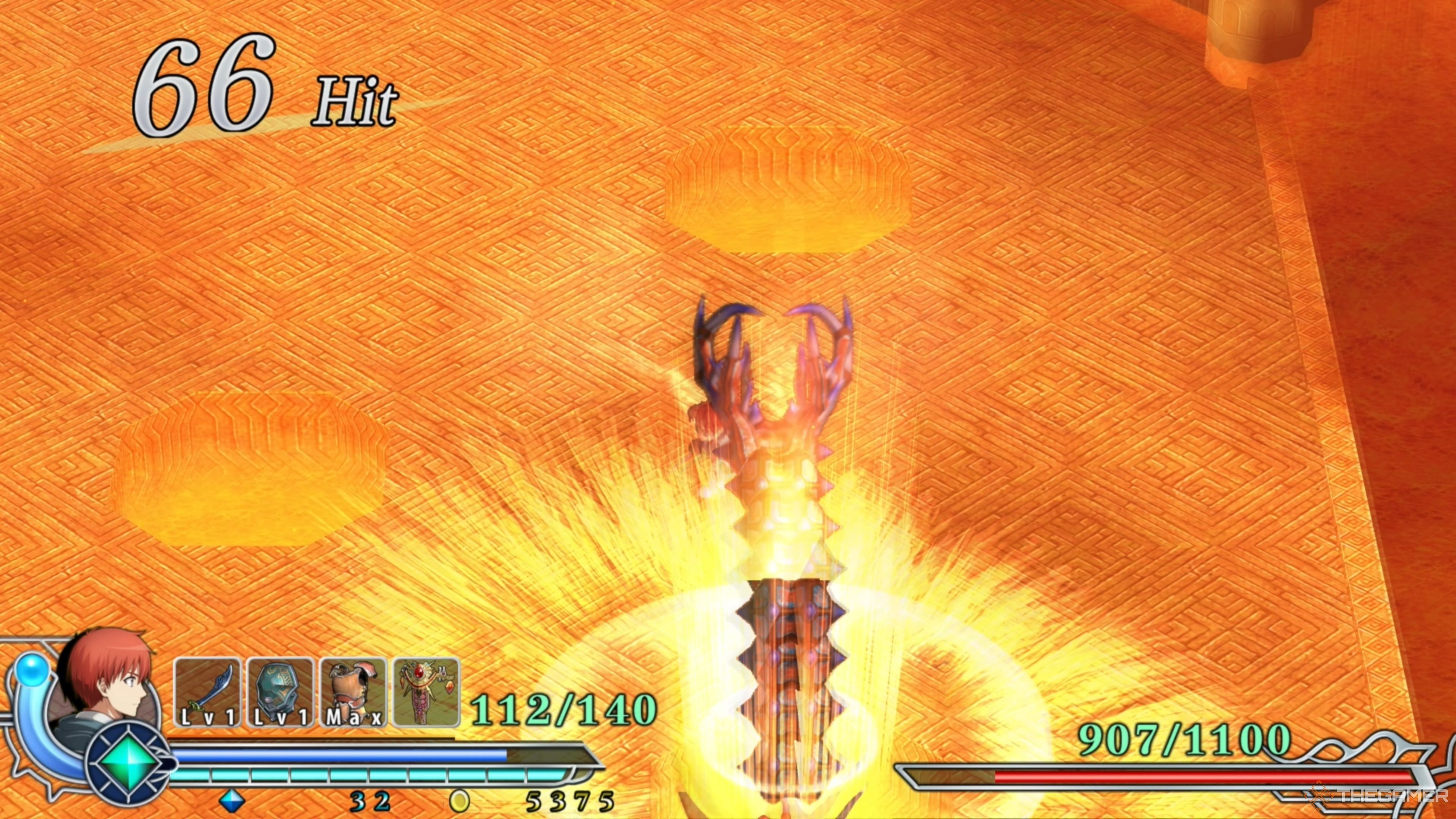 Guilen diving into a pit of lava in Ys Memoire: The Oath in Felghana.